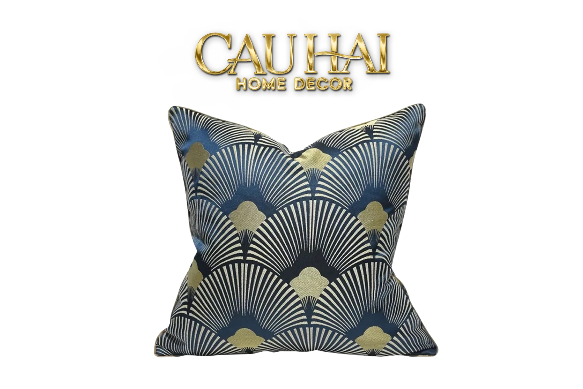 VỎ GỐI JACQUARD ST PATRICK BLUE D'Or ART DÉCO FAN 45