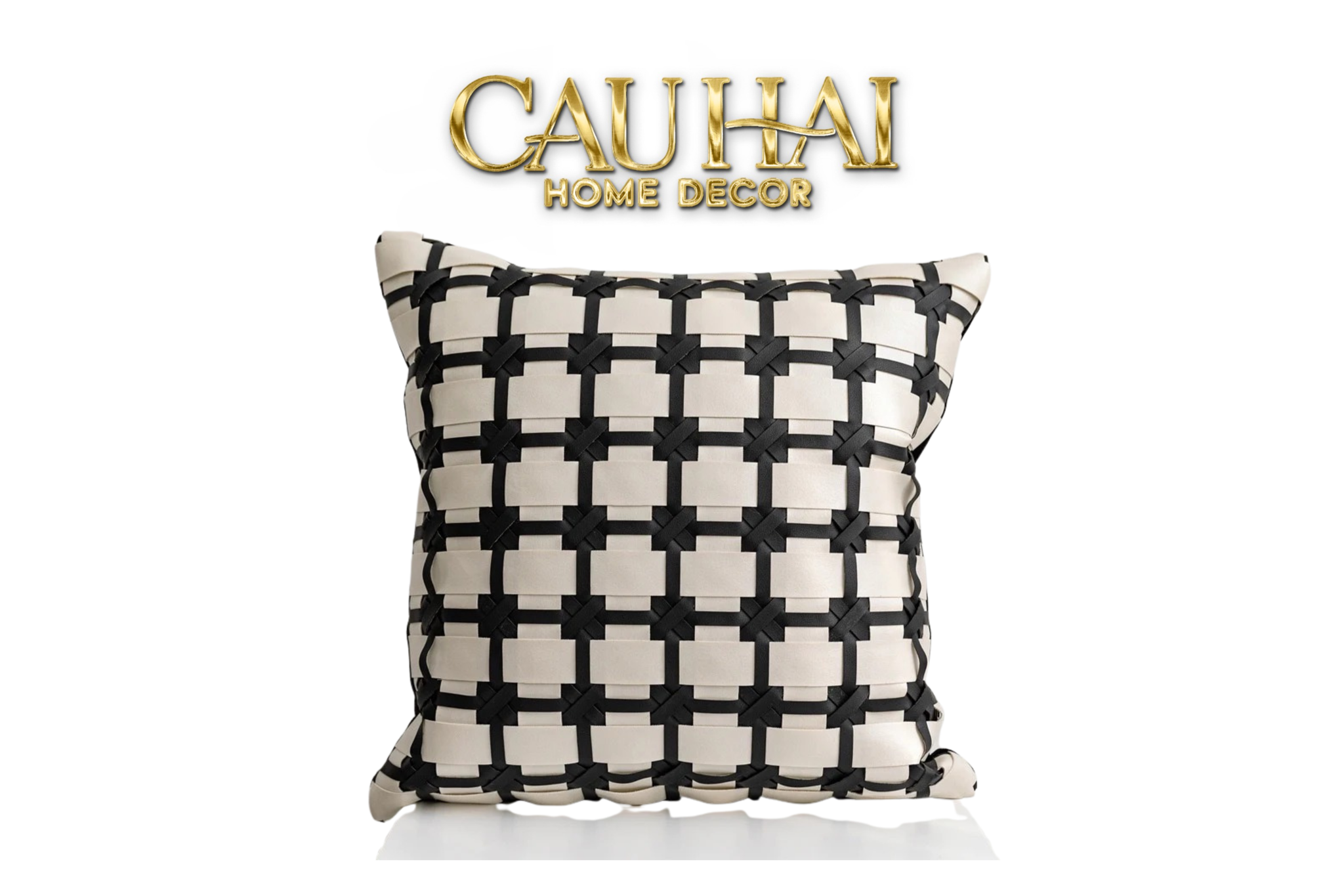 HOME COUTURE - VỎ GỐI DA LUX LEATHER CROSSLINE MONOCHROME 45