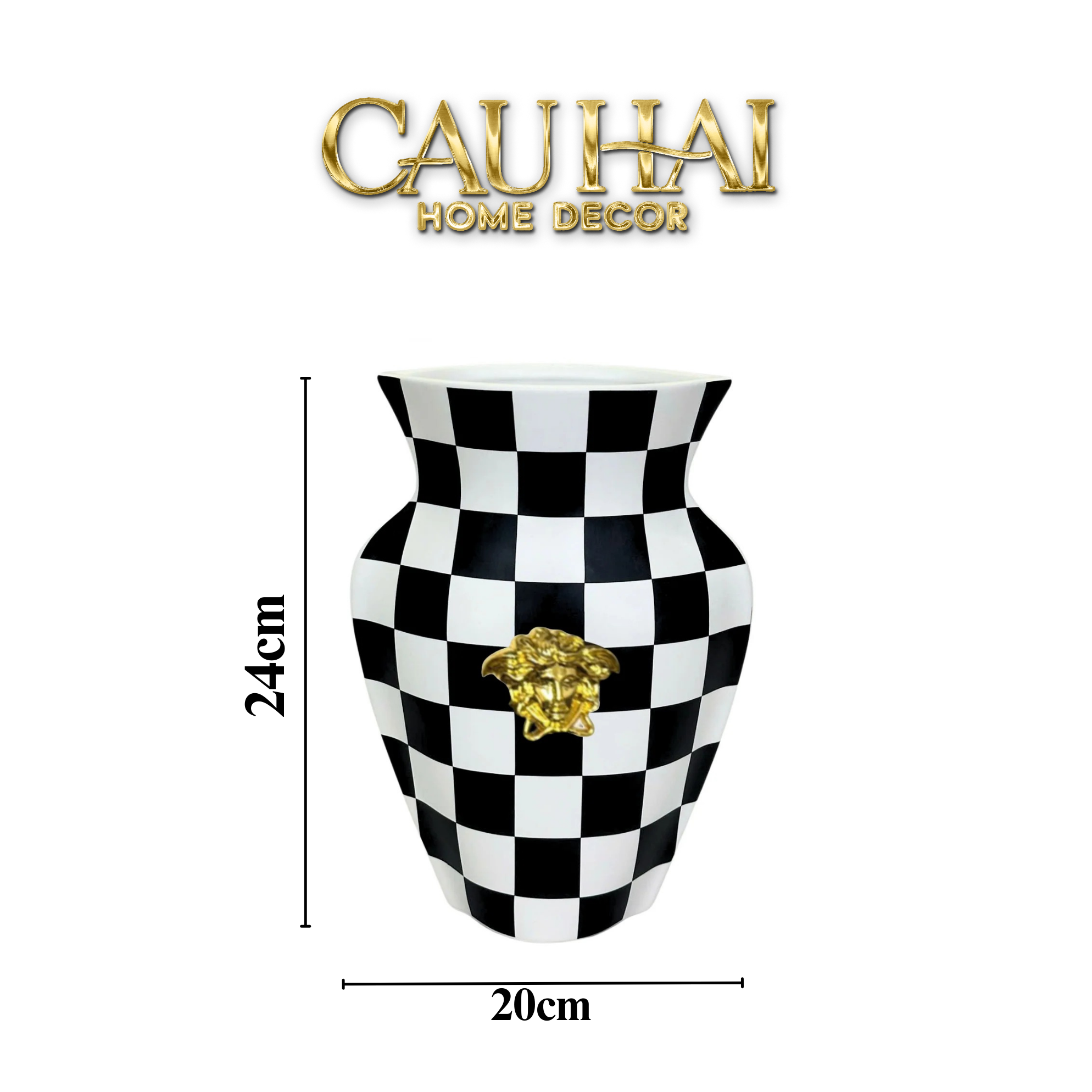 HOME COUTURE - BÌNH HOA CHECKERBOARD MEDUSA SIGNATURE H24-CẬU HAI HOME DECOR
