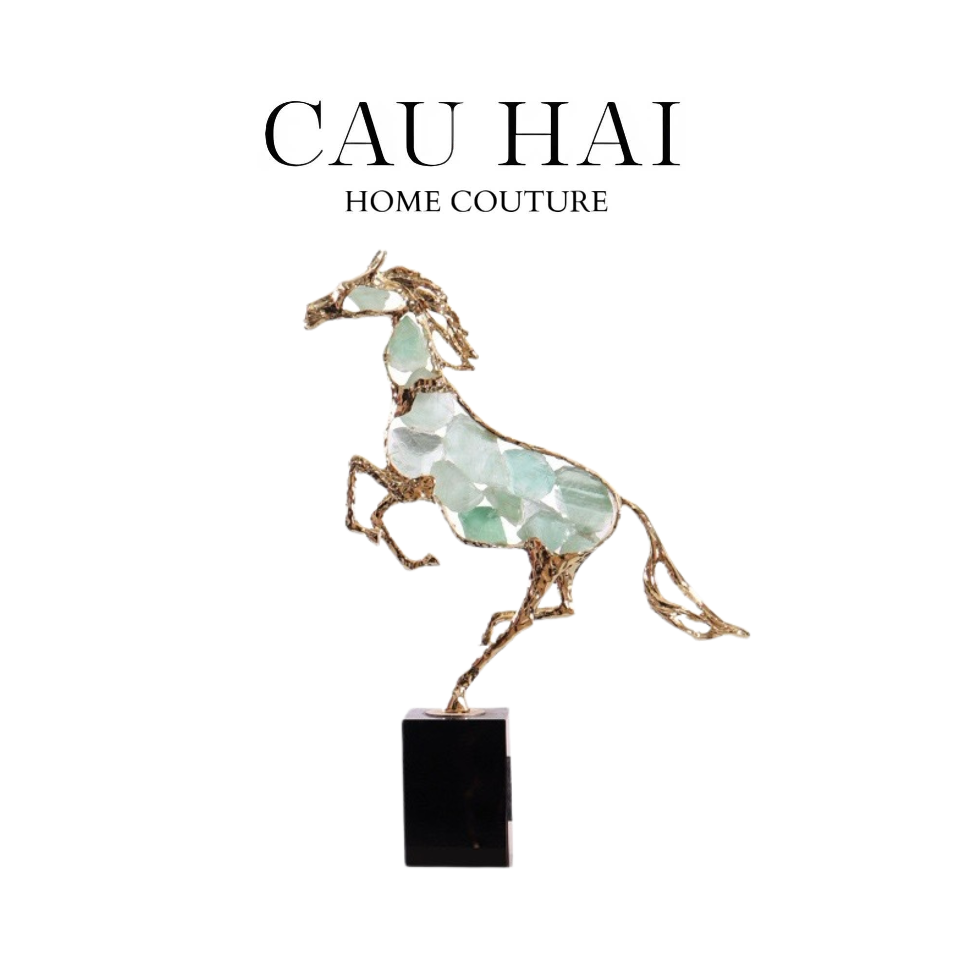 HOME COUTURE - TƯỢNG NGỰA ĐỒNG ĐÁ QUÝ AZURE CAVALIER H41
