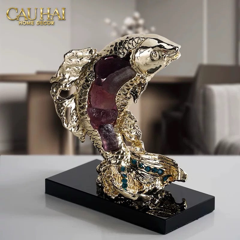 HOME COUTURE - TƯỢNG ĐỒNG CÁ CHÉP ROYALE AMETHYST DRAGON ASCEND H22
