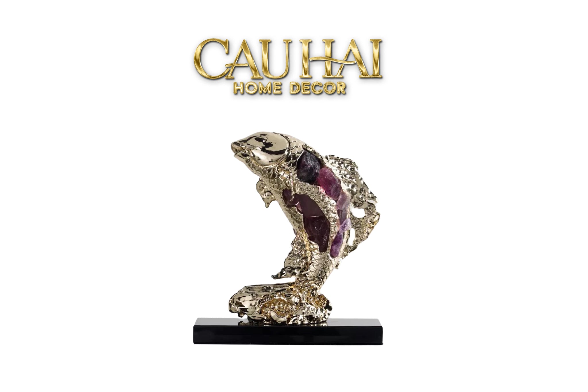 HOME COUTURE - TƯỢNG ĐỒNG CÁ CHÉP ROYALE AMETHYST DRAGON ASCEND H22