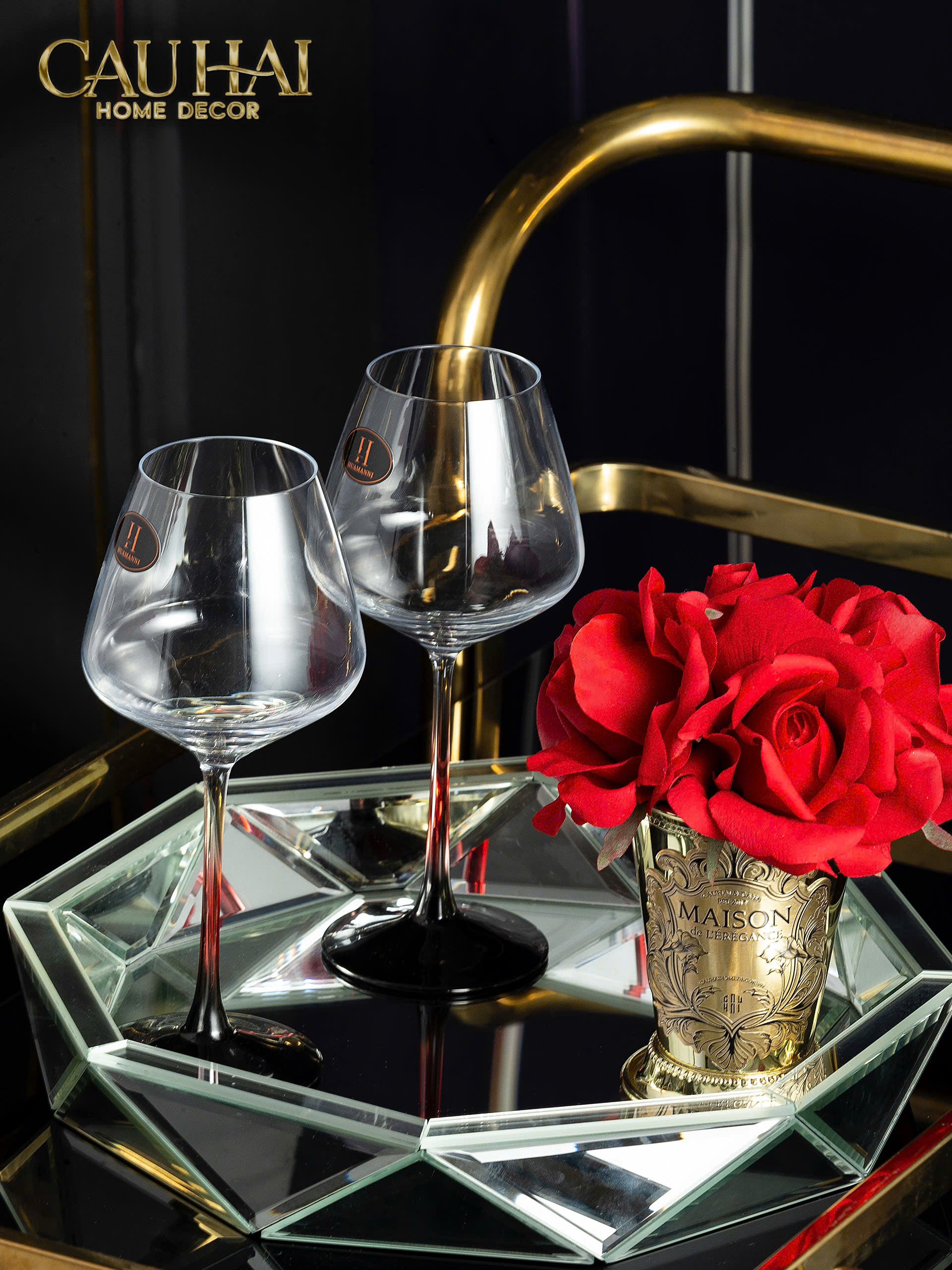 SET 2 LY VANG BURGUNDY - NO BOX-CẬU HAI HOME DECOR