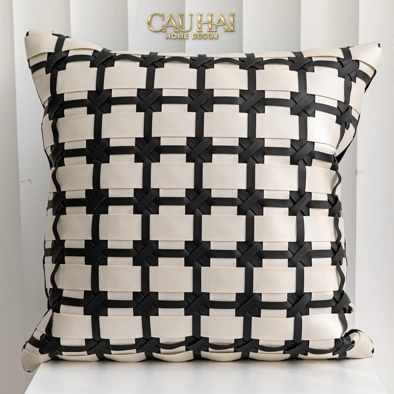 HOME COUTURE - VỎ GỐI DA LUX LEATHER CROSSLINE MONOCHROME 45