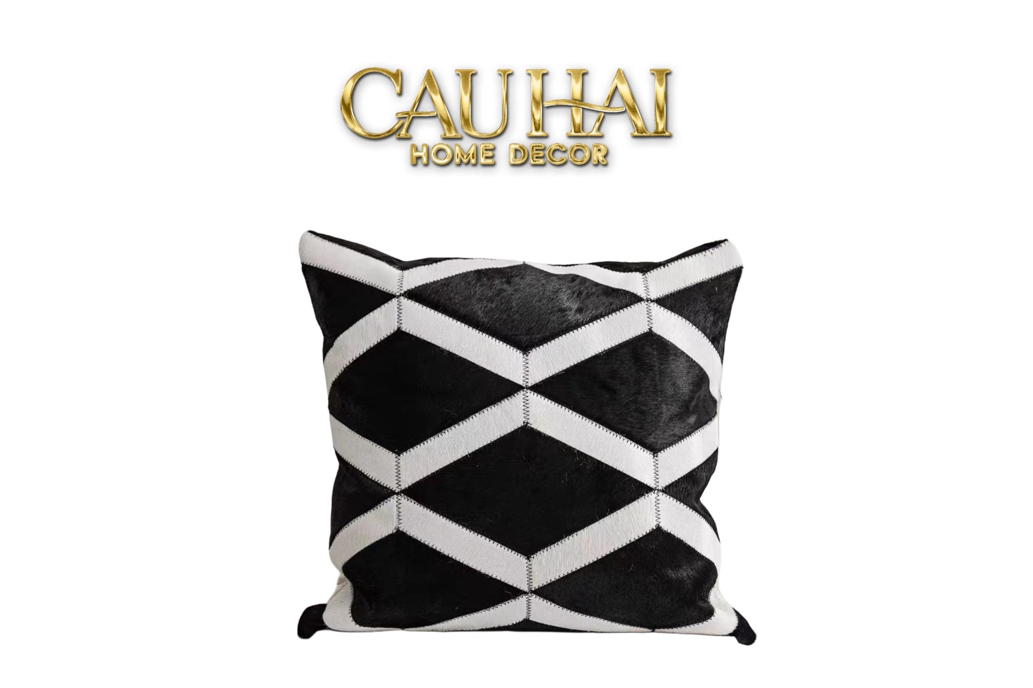 VỎ GỐI DA HANDCRAFT BLACK & IVORY 50x50