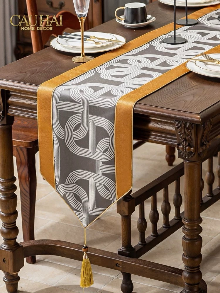KHĂN BÀN SATIN CHAÎNE GRIS MARIGOLD EDGE TABLE RUNNER 30x260
