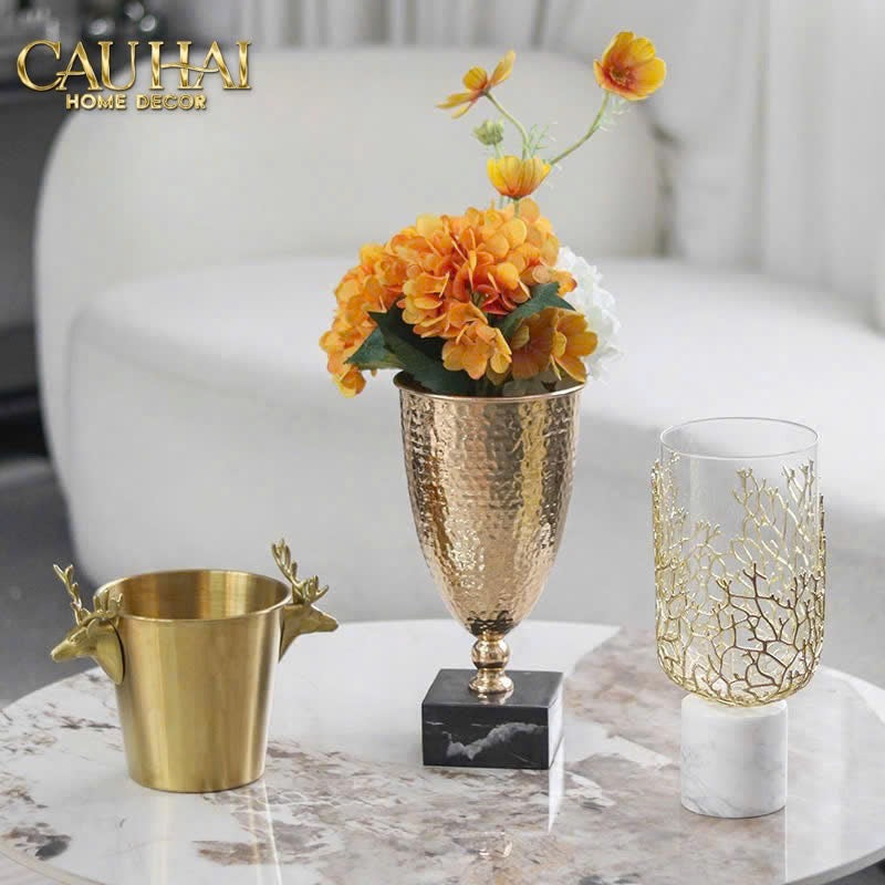 HOME COUTURE - BÌNH HOA GOBLET MARBLE CORAL H35