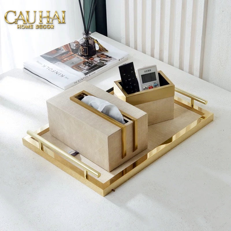 HOME COUTURE - LATTE BIRKIN PREMIUM CARDBOARD TRAY SET + LEATHER TRAY 3PCS