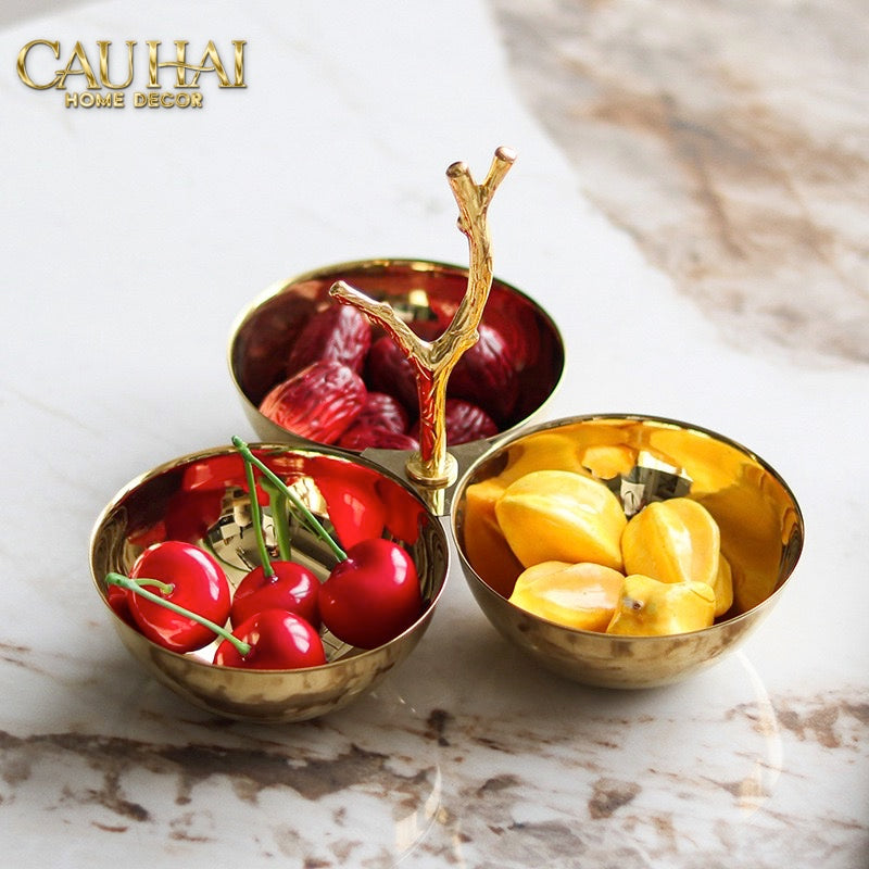 3-COMPARTMENT GILDED BRANCH TROIS ÉCLAT PLATE