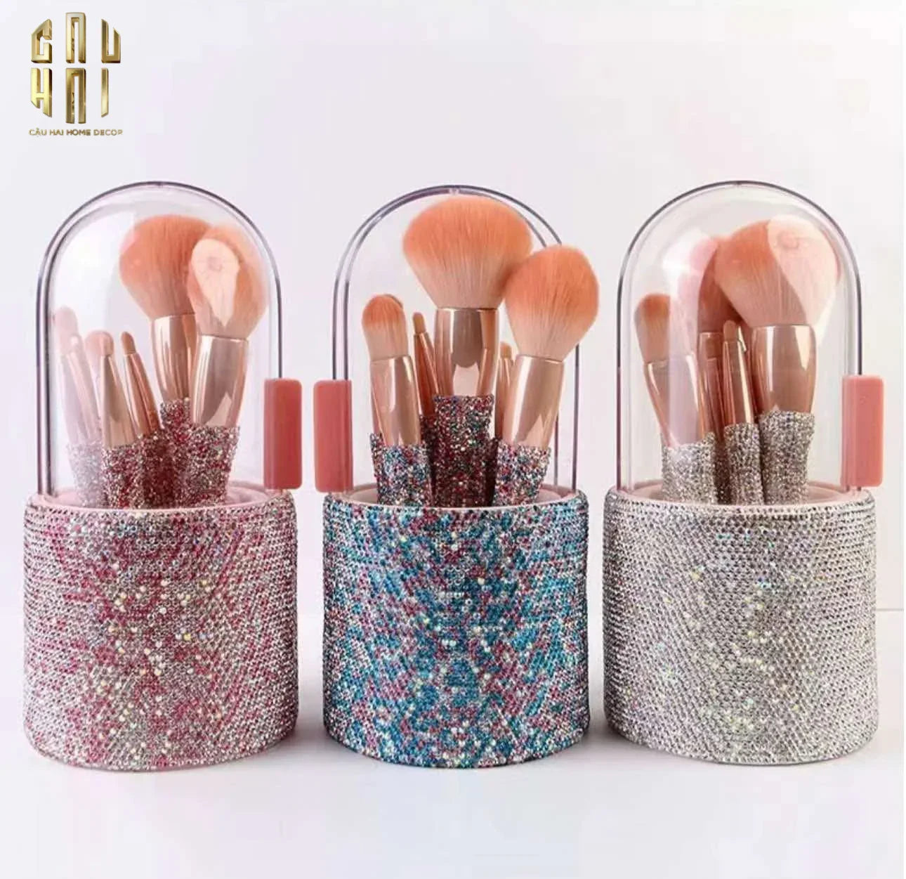 BEAUTY BOX SET 8 CỌ & BRUSH BOX MAKEUP DIAMOND BLING BLING-CẬU HAI HOME DECOR