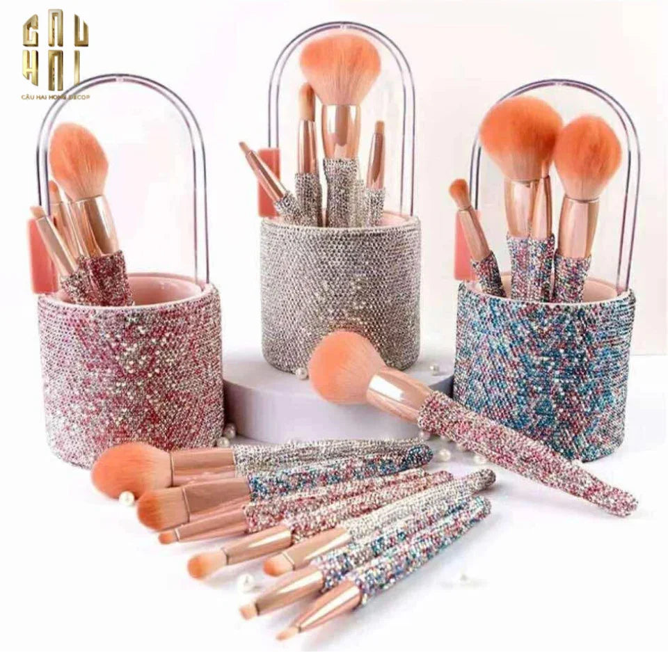 BEAUTY BOX SET 8 CỌ & BRUSH BOX MAKEUP DIAMOND BLING BLING-CẬU HAI HOME DECOR