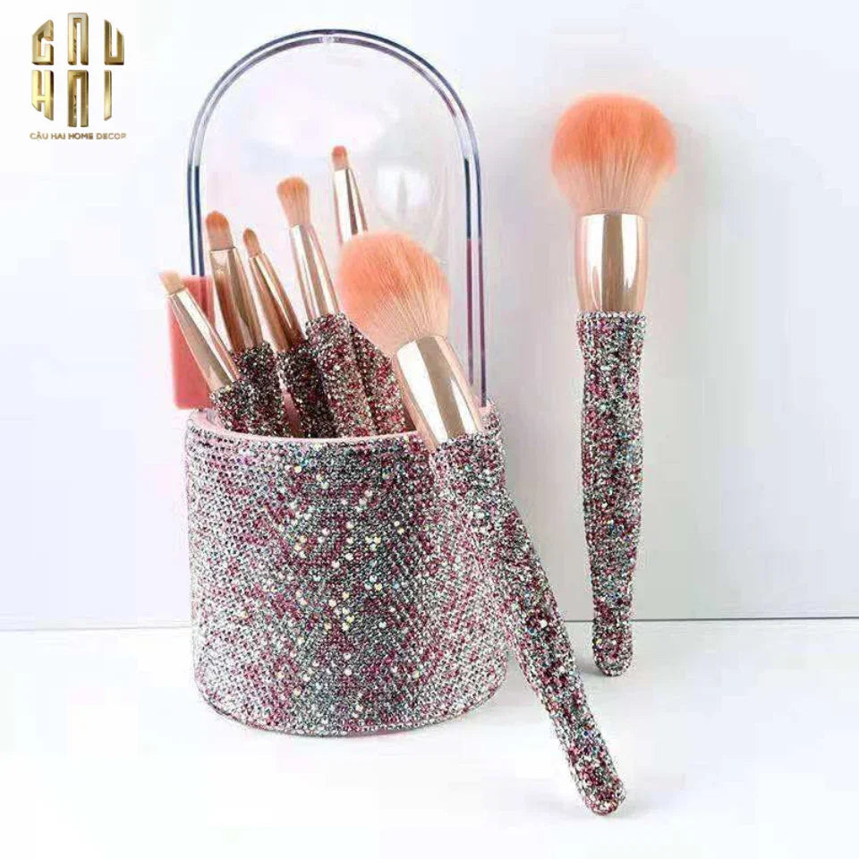 BEAUTY BOX SET 8 CỌ & BRUSH BOX MAKEUP DIAMOND BLING BLING-CẬU HAI HOME DECOR