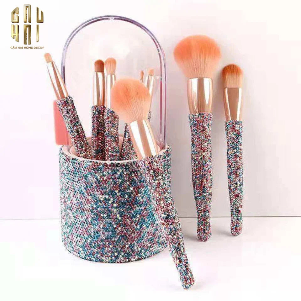 BEAUTY BOX SET 8 CỌ & BRUSH BOX MAKEUP DIAMOND BLING BLING-CẬU HAI HOME DECOR