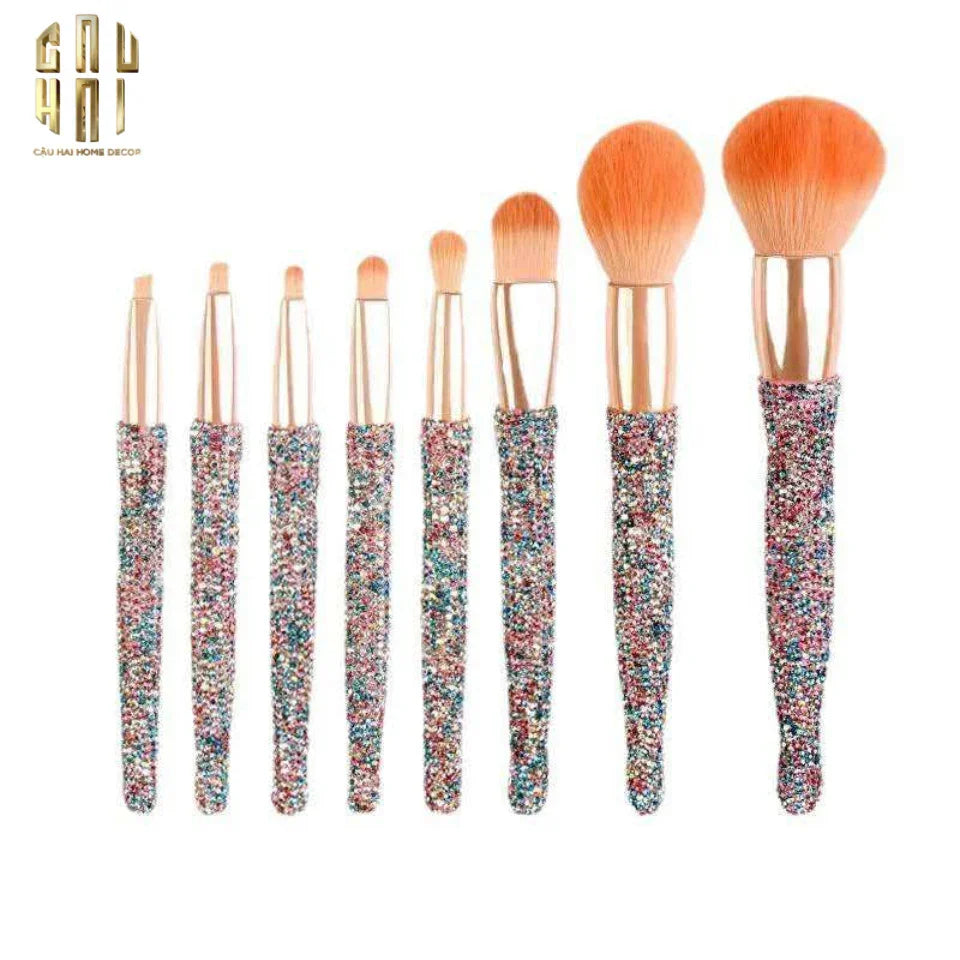 BEAUTY BOX SET 8 CỌ & BRUSH BOX MAKEUP DIAMOND BLING BLING-CẬU HAI HOME DECOR