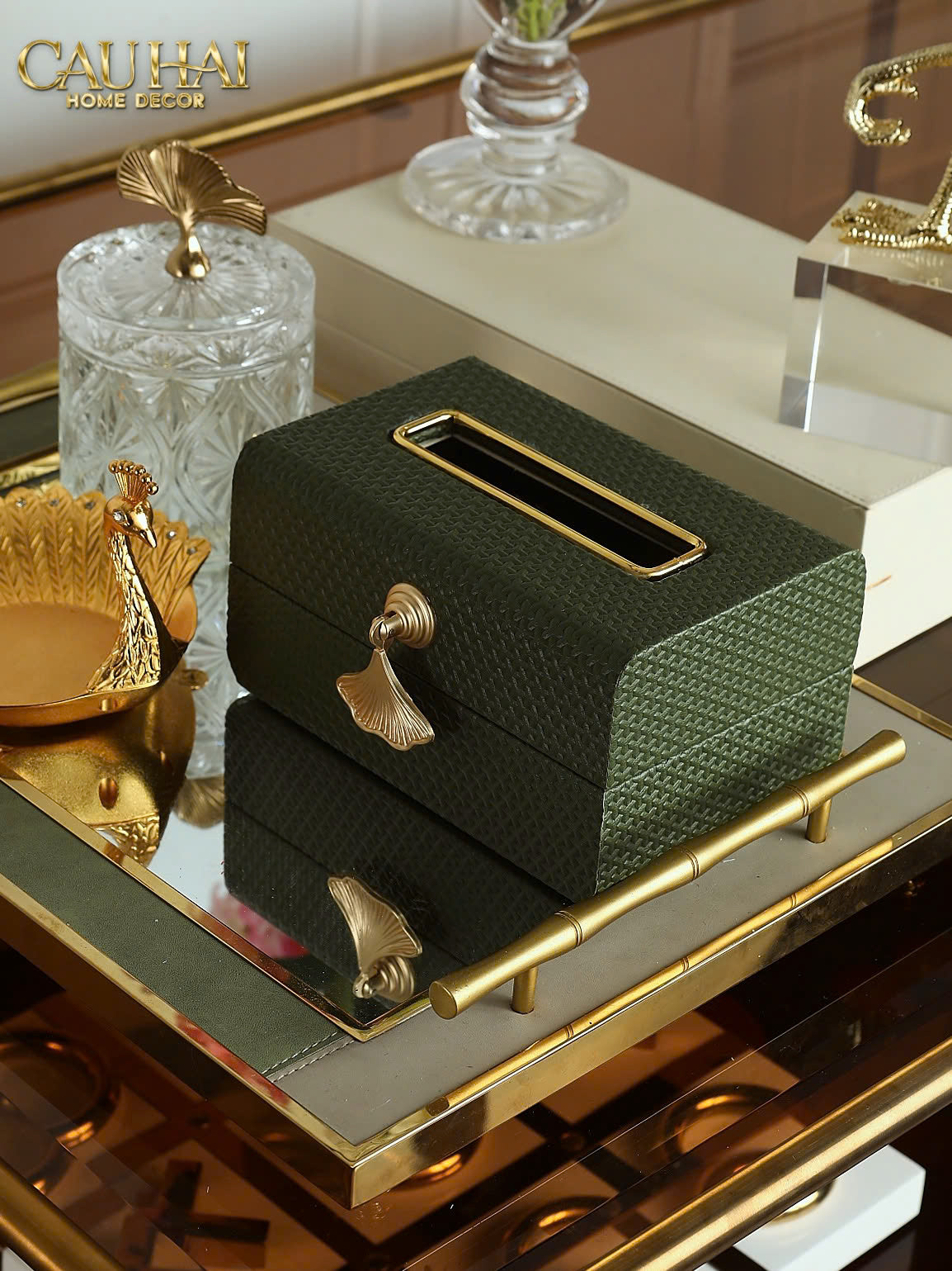 HỘP KHĂN GIẤY DA PHTHALO GREEN