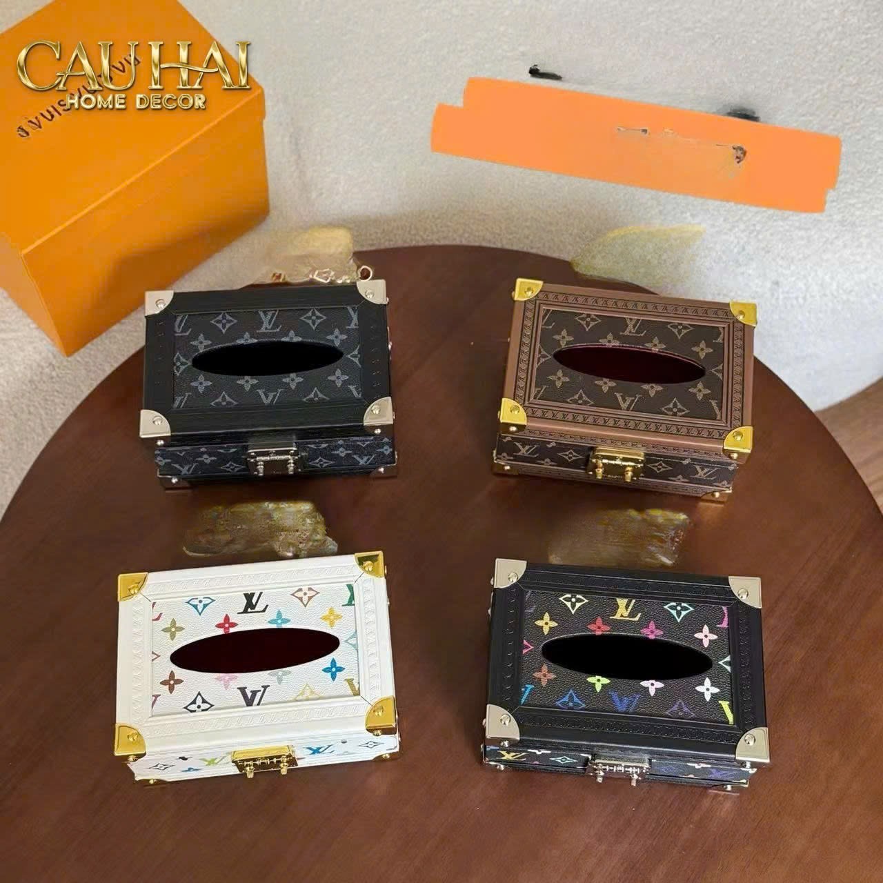 HOME COUTURE - LOUIS TRUNK SUITCASE TISSUE BOX COLORFUL MONOGRAM - NOIR FULL BOX