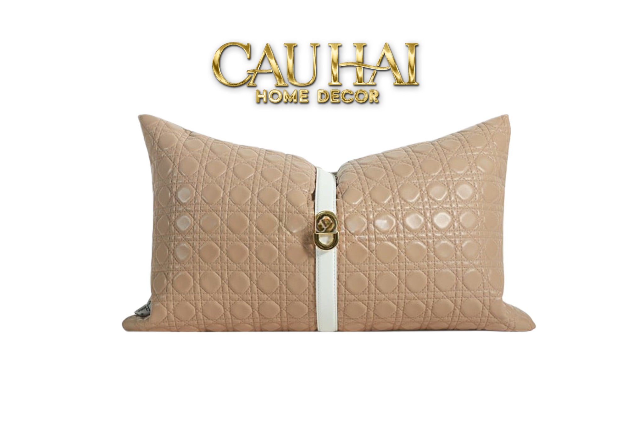 GỐI DA D.O CANNAGE BELT LATTE 30x50-CẬU HAI HOME DECOR
