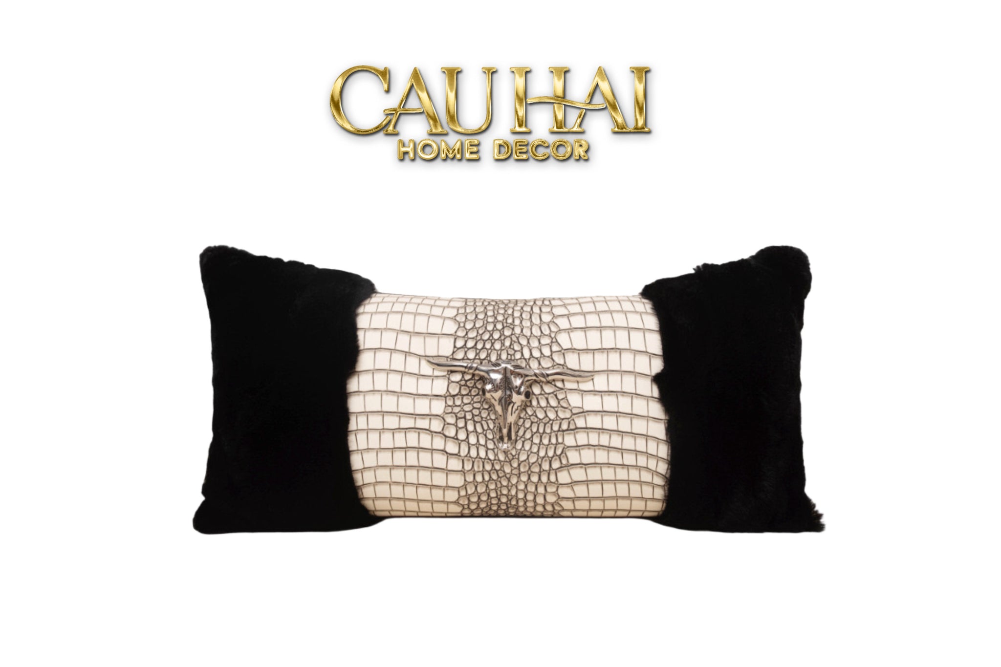 GỐI LÔNG IVORY LEATHER BULL SERPENT 30x60-1- Cậu Hai Home Decor
