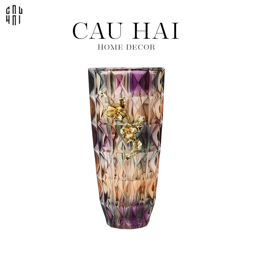 HOME COUTURE - BÌNH HOA PHA LÊ BRASS VIOLET PLUM