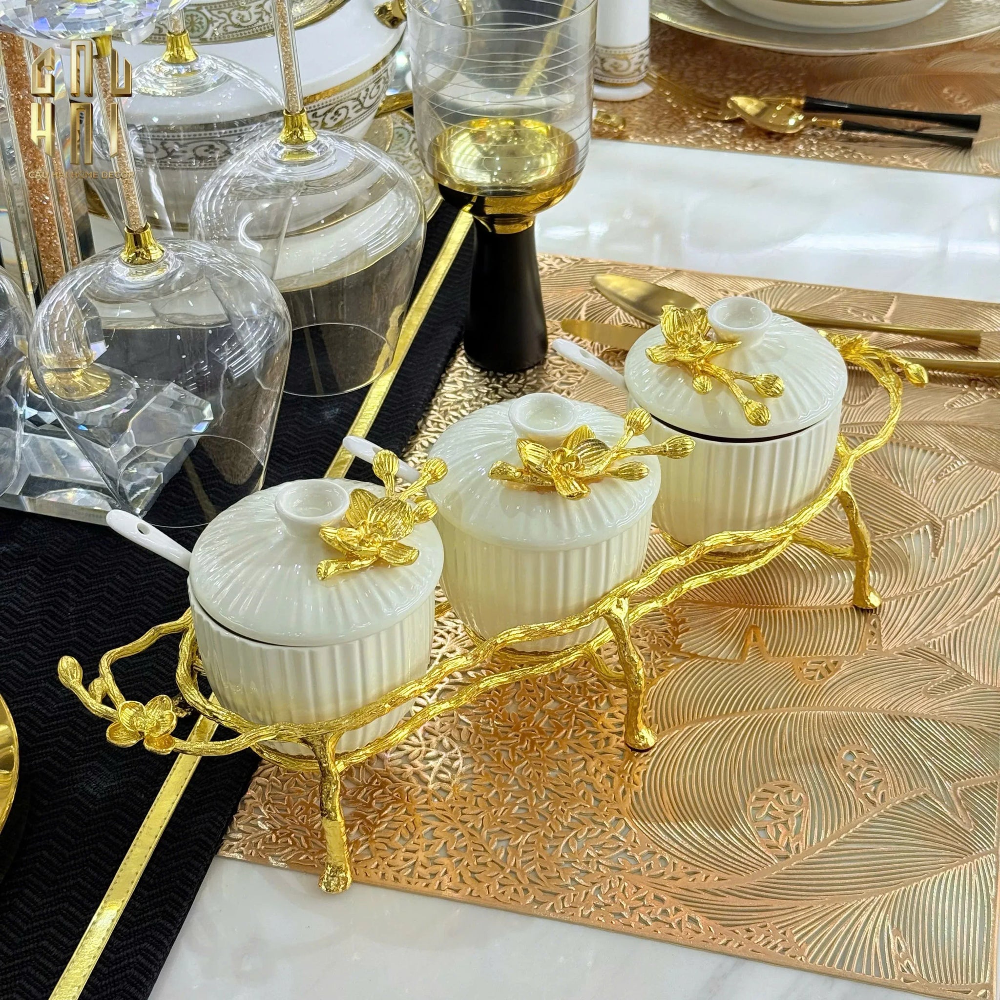 HOME COUTURE - BỘ 3 LỌ GOLDEN BRANCH TRILOGY-CẬU HAI HOME DECOR
