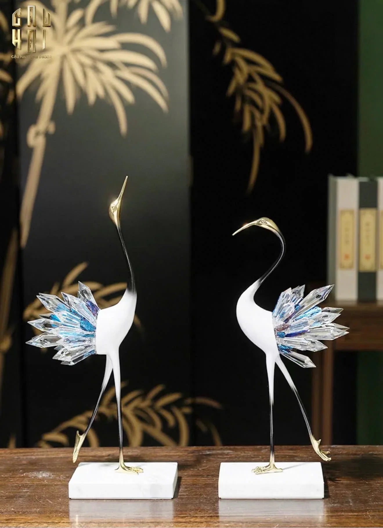HOME COUTURE - SET 2 TƯỢNG TIÊN HẠC PHA LÊ - CELESTIAL CRYSTAL CRANES