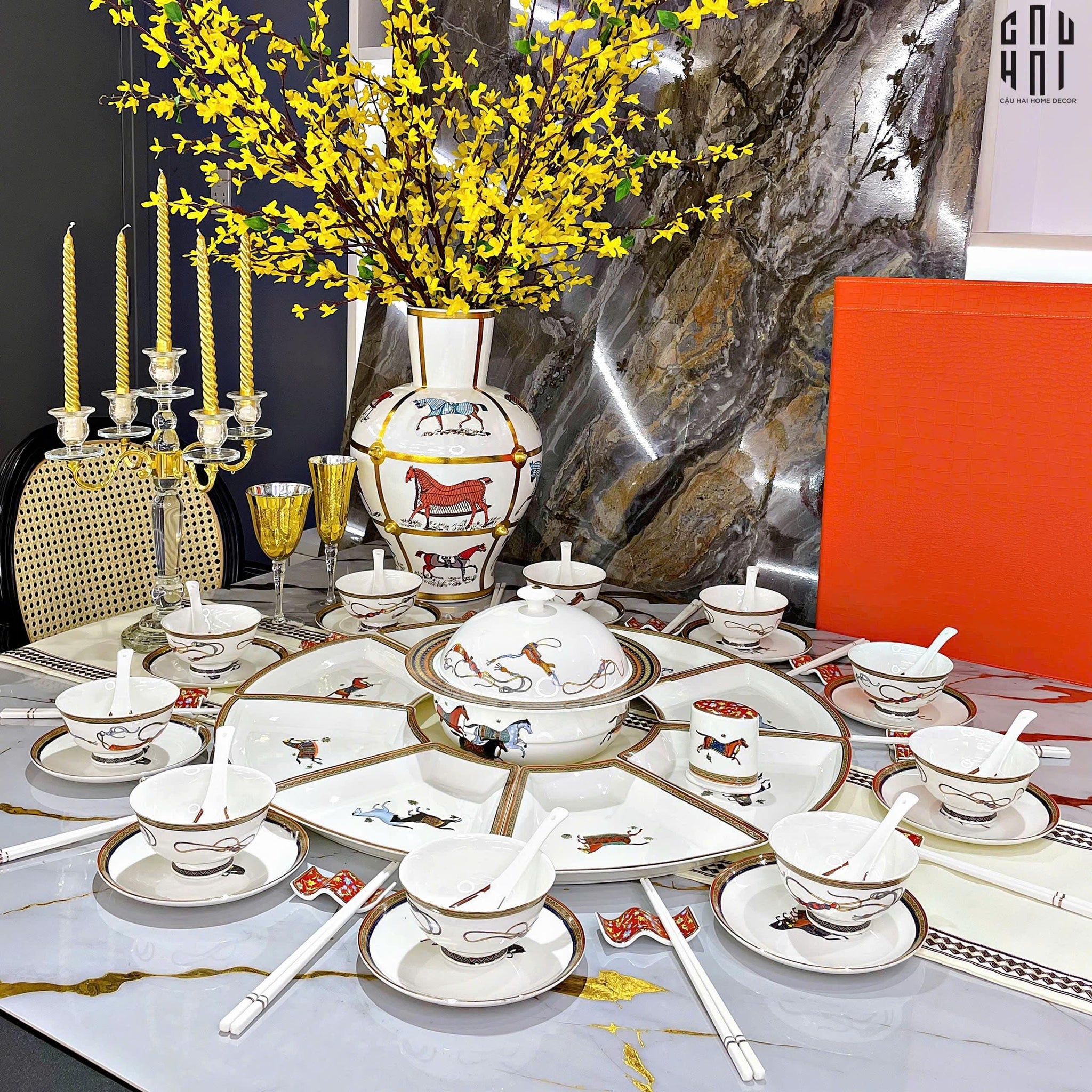 HOME COUTURE - SET CHÉN DĨA "CHEVAL D'HÉRITAGE" 60PCS SS25-CẬU HAI HOME DECOR