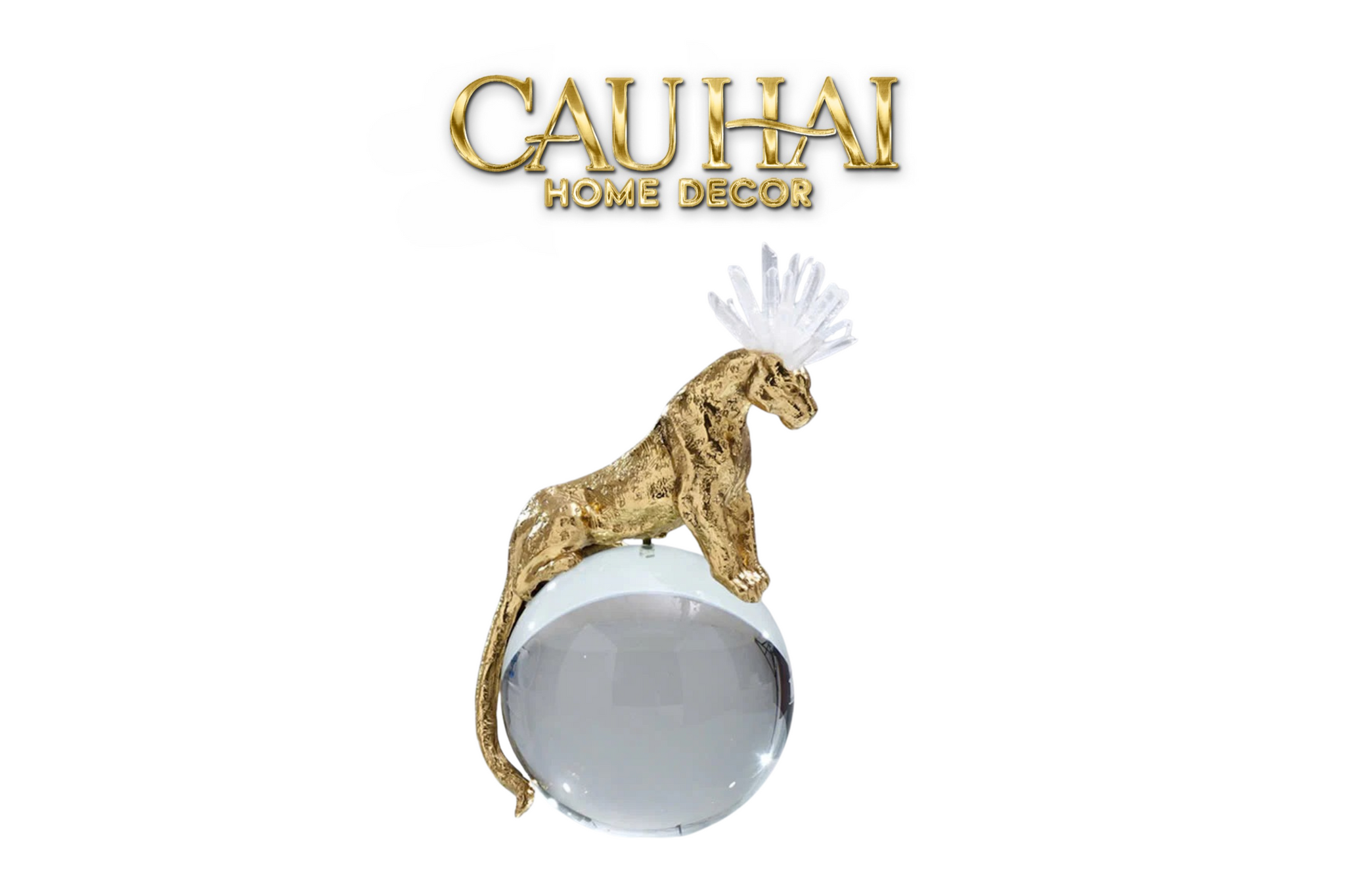 HOME COUTURE - TƯỢNG BÁO ĐỒNG ĐÁ QUÝ REGAL CRYSTAL QUARTZ PANTHER-CẬU HAI HOME DECOR