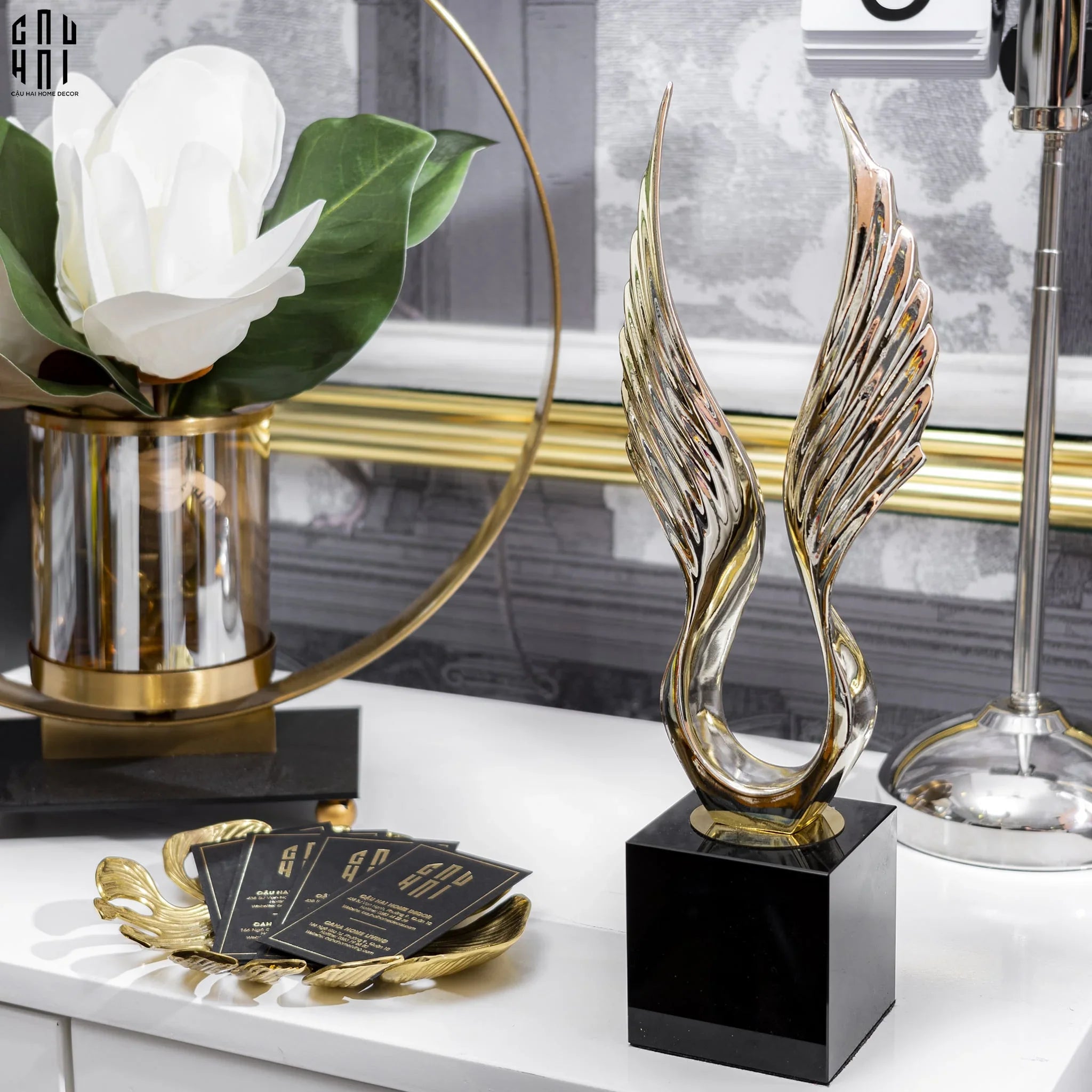 HOME COUTURE - TƯỢNG ĐỒNG FLAMING WINGS - BẢN PHA LÊ ĐEN ĐẶC BIỆT FW25-CẬU HAI HOME DECOR