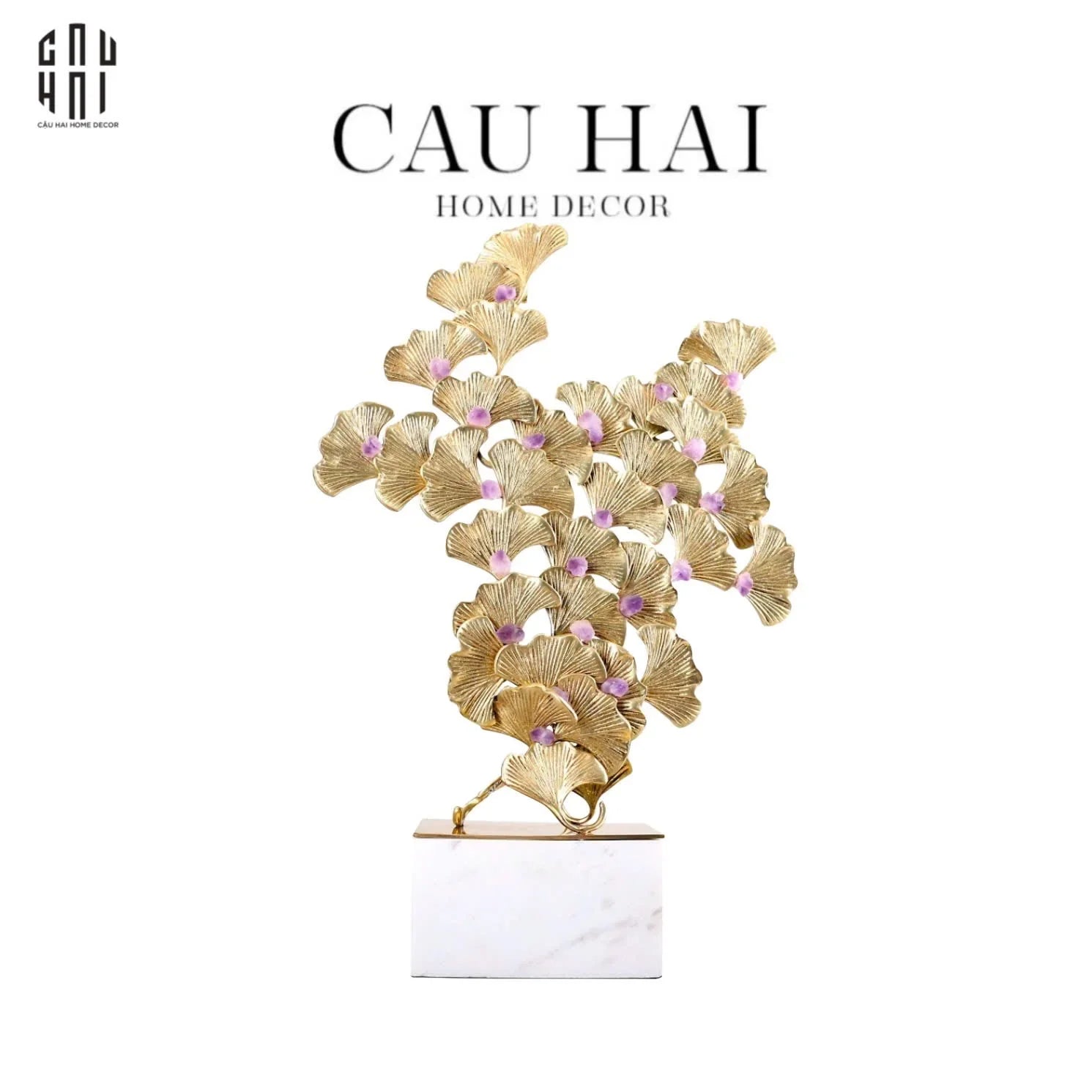 HOME COUTURE - TƯỢNG ĐỒNG LÁ RẺ QUẠT ĐÁ QUÝ - JEWELRY GINKGO