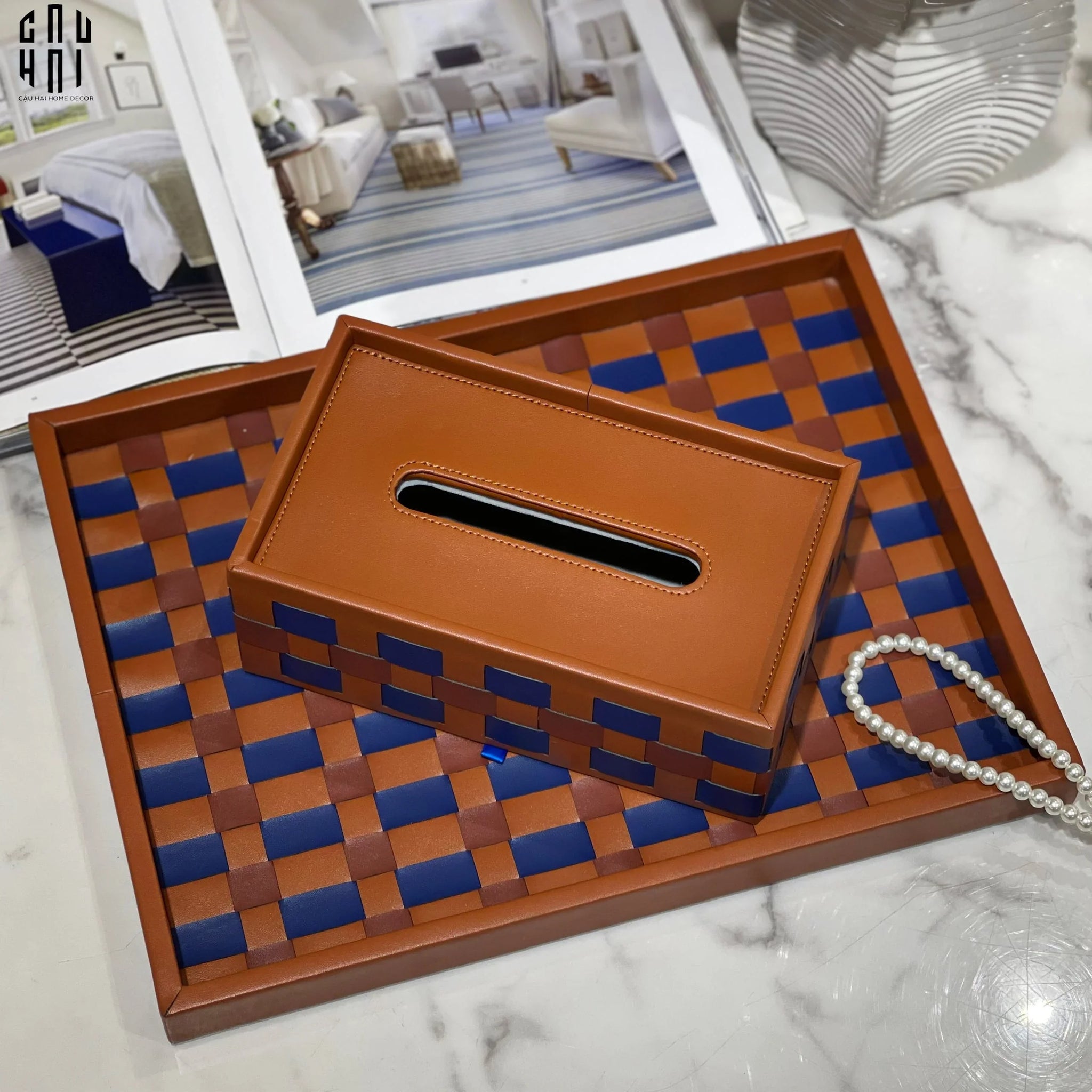 HỘP KHĂN GIẤY DA AUBURN MONO LEATHER TISSUE BOX-CẬU HAI HOME DECOR
