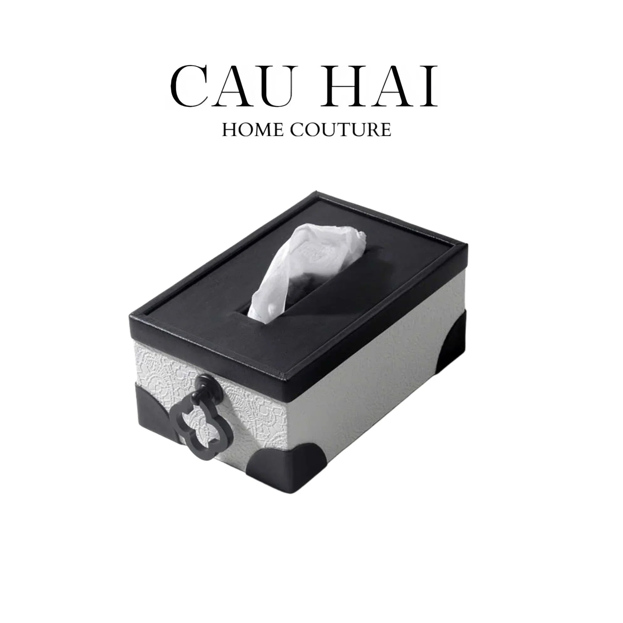 HỘP KHĂN GIẤY DA BLACK IVORY LACE - NOIR FW25