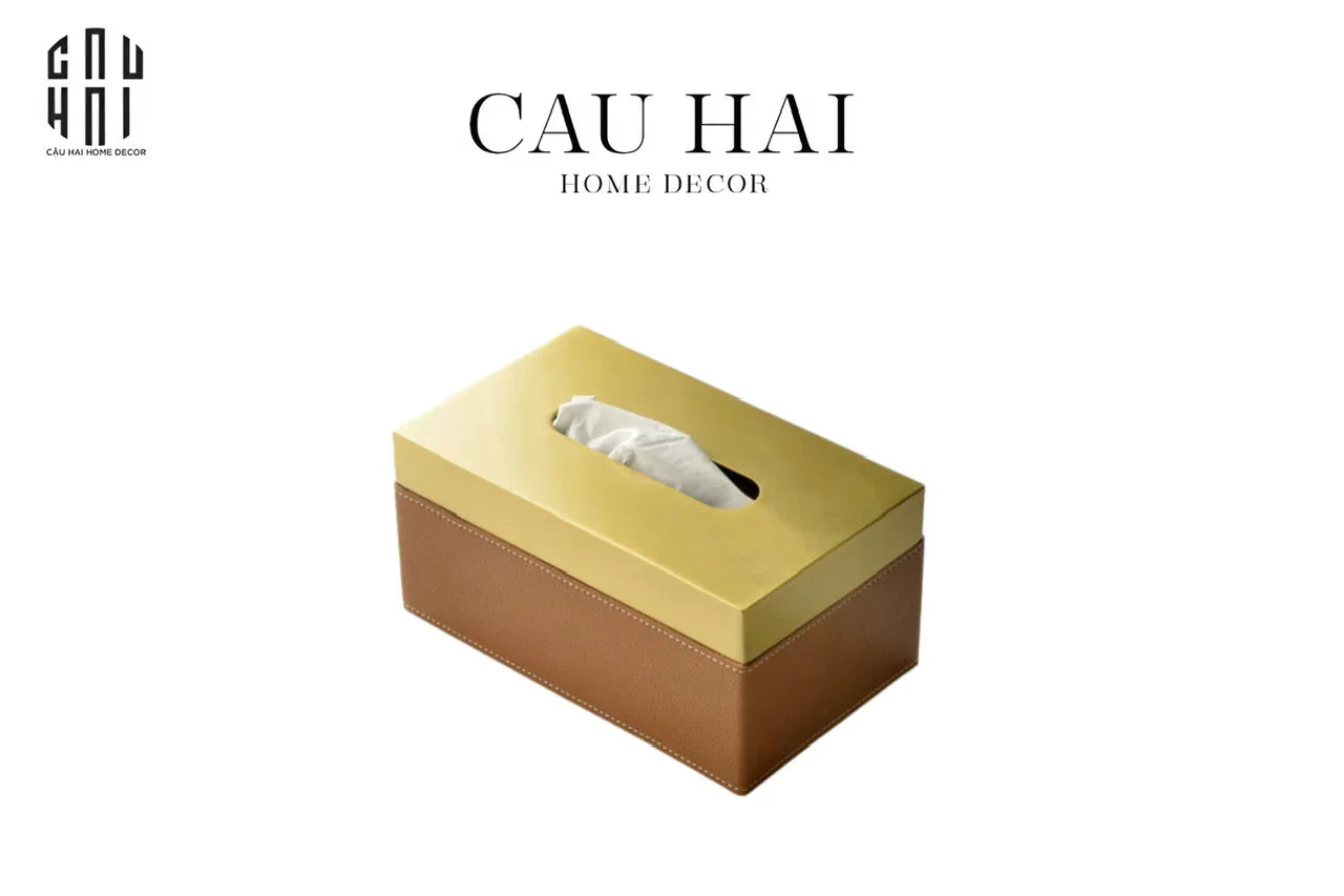 HỘP KHĂN GIẤY DA CAO CẤP COGNAC