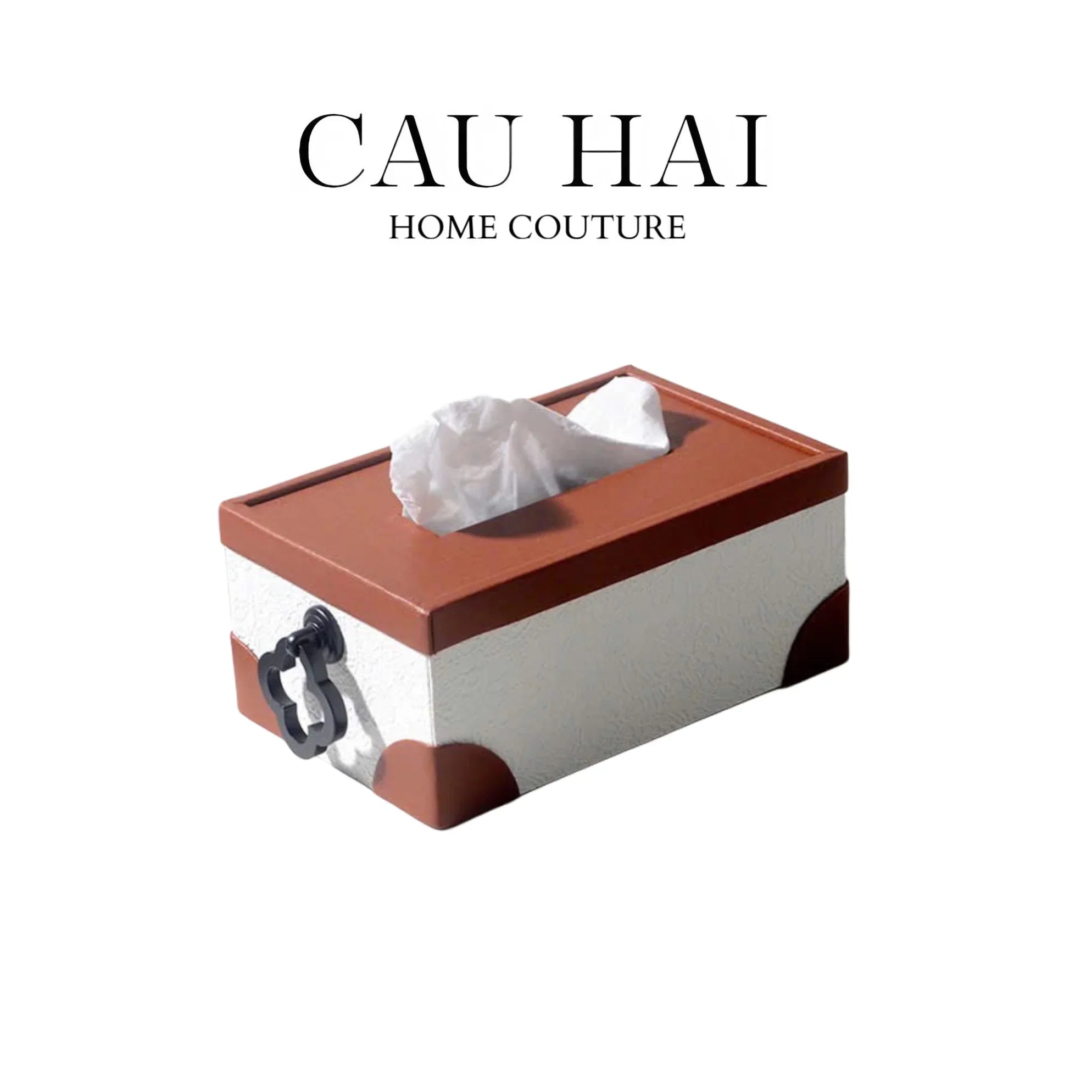 HỘP KHĂN GIẤY DA COGNAC NOUVEAU LACE TEXTURE FW25