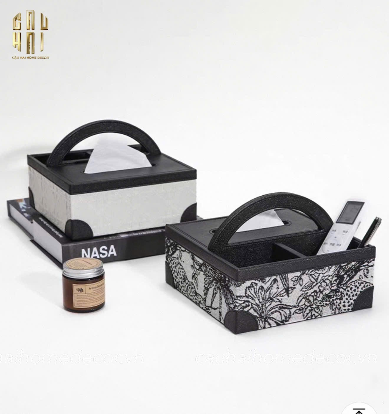 HỘP KHĂN GIẤY DA HANDY JUNGLE TOILE D.O-CẬU HAI HOME DECOR