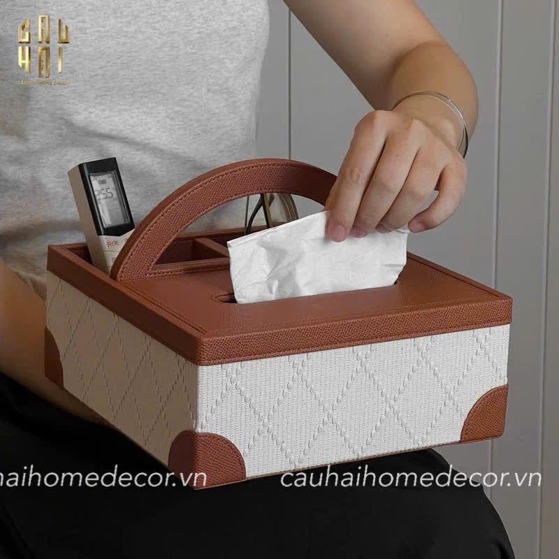 HỘP KHĂN GIẤY DA HANDY MARRON 3 NGĂN