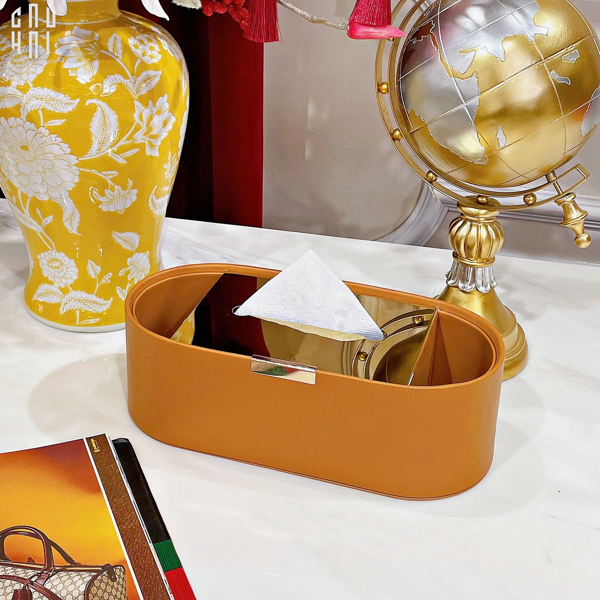 HỘP KHĂN GIẤY DA PU GOLDEN LEATHER TRESOR SS25-CẬU HAI HOME DECOR