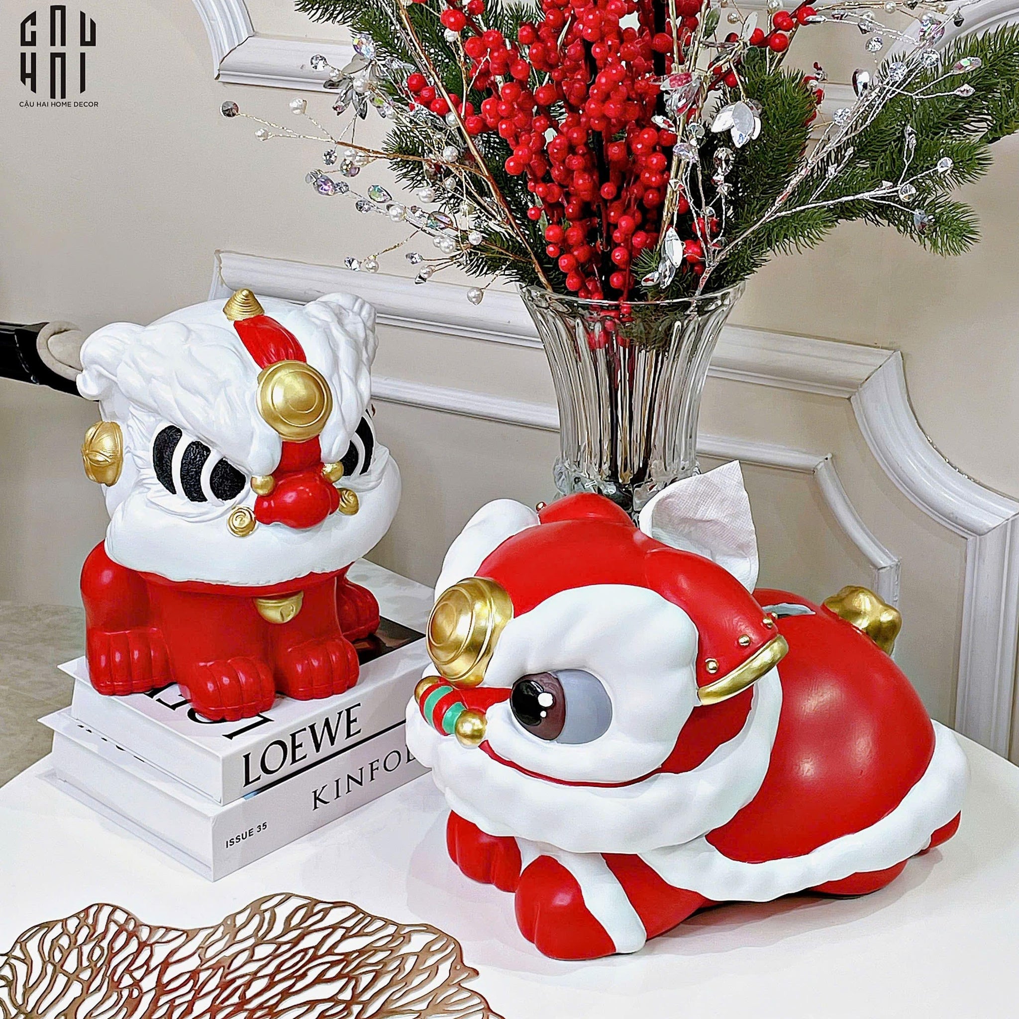 HỘP KHĂN GIẤY KỲ LÂN ĐỎ-CẬU HAI HOME DECOR