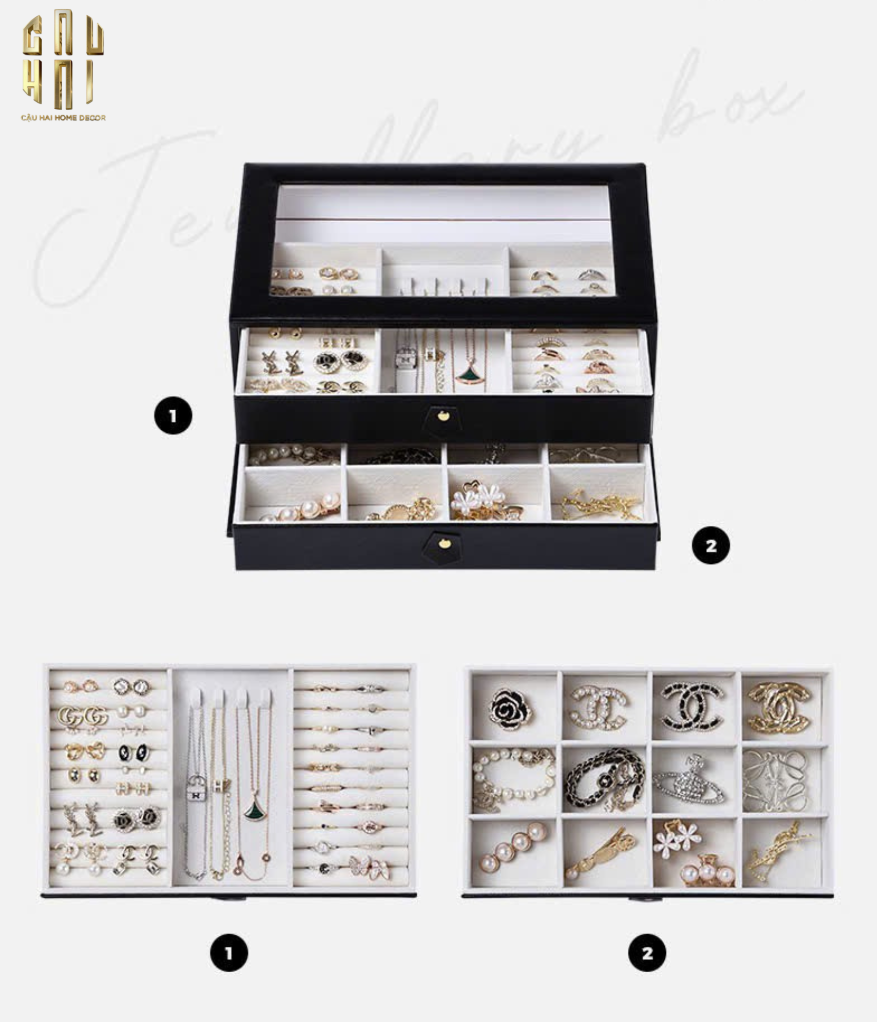 HỘP TRANG SỨC DA 2 IN 1 DUO ELEGANCE - LEATHER JEWELRY BOX