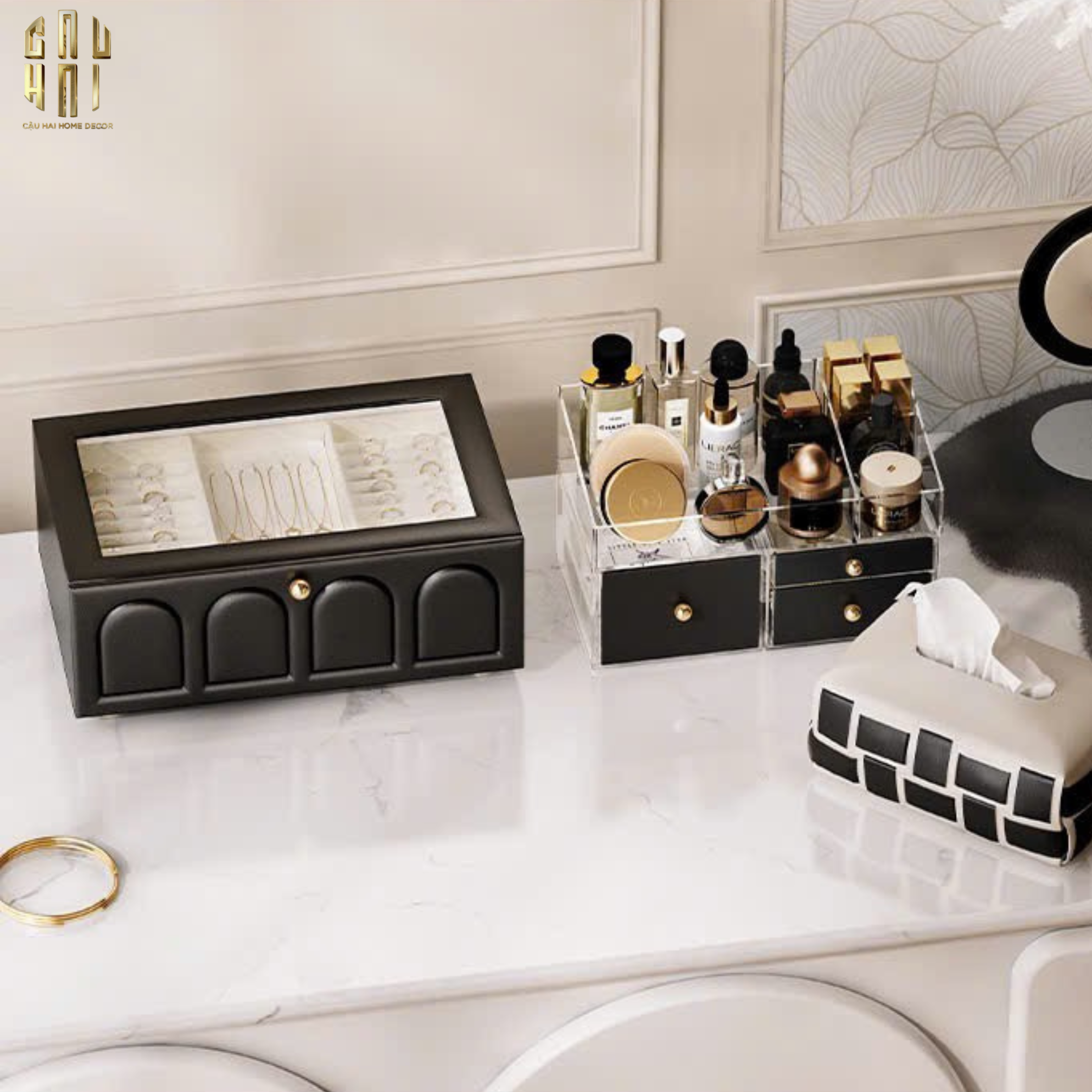 HỘP TRANG SỨC DA 2 IN 1 DUO ELEGANCE - LEATHER JEWELRY BOX
