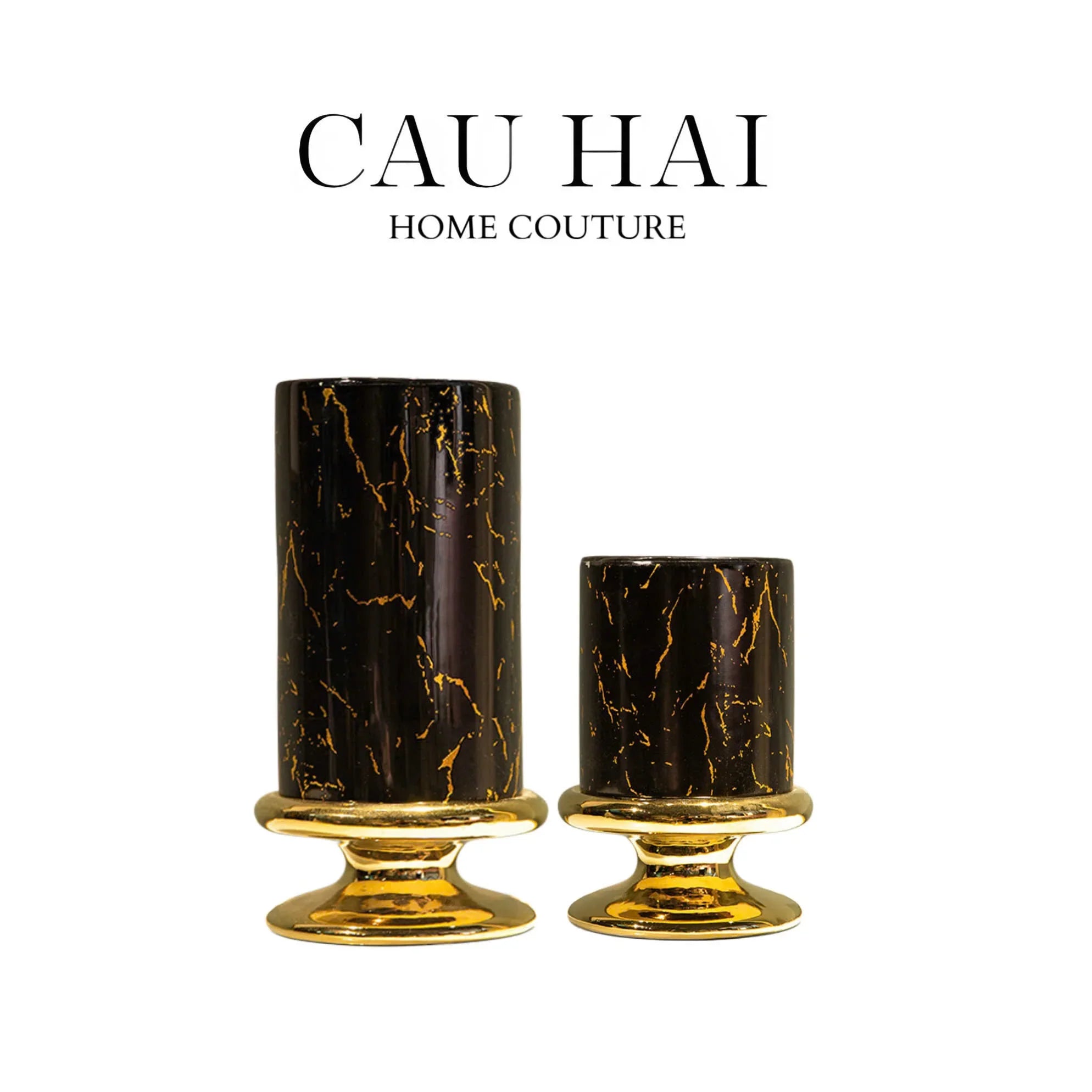 SET 2 BÌNH HOA SỨ - BLACK ARTHUR MARBLE H23/19