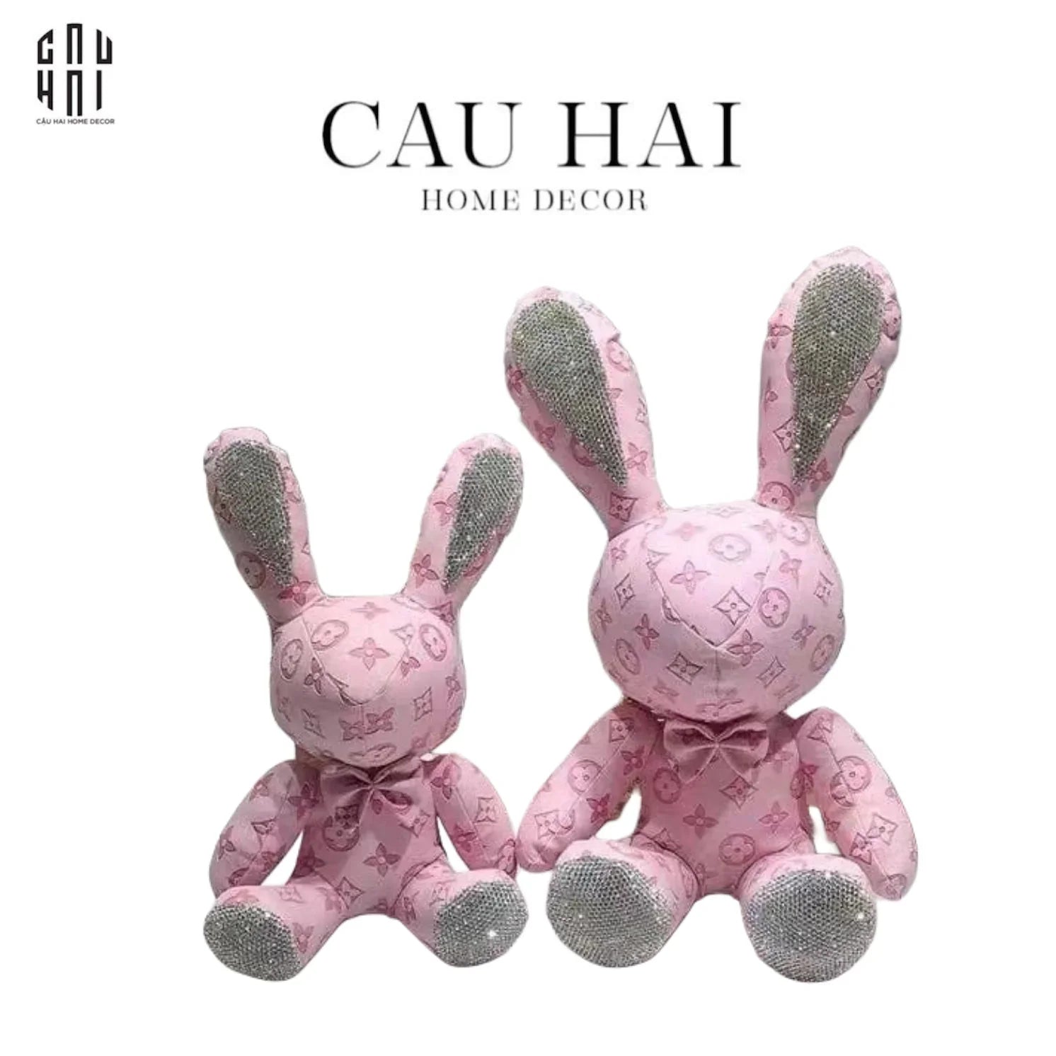 SET 2 CHÚ THỎ DA LIGHT PINK LOUIS LUCKY BUNNY WITH DIAMOND - S28 S38