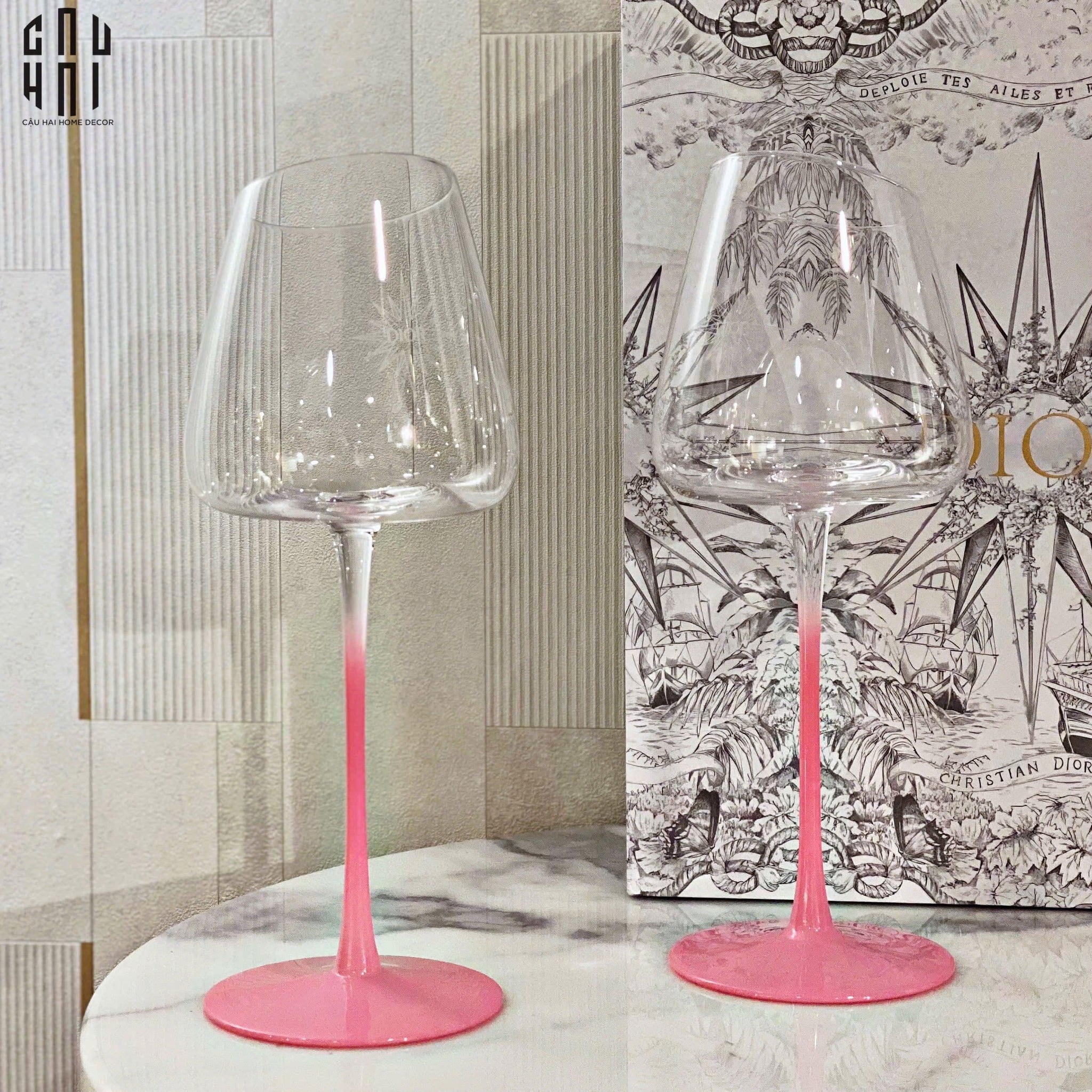 SET 2 LY VANG RED WINE CRYSTAL - LOVELY D.O FULL BOX SS25-CẬU HAI HOME DECOR