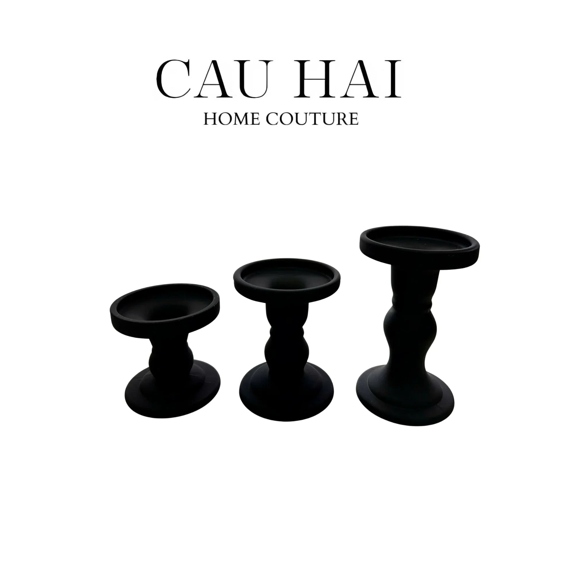 SET 3 ĐẾ NẾN THUỶ TINH ĐEN LACQUERED CRYSTAL