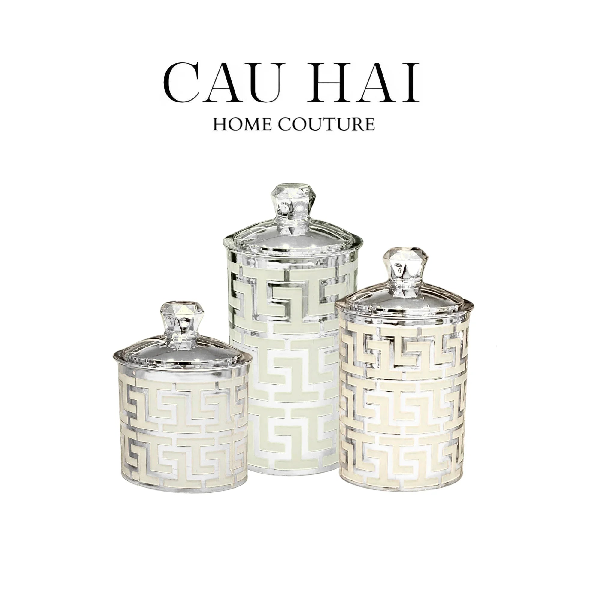 SET 3 LỌ PANTRY ACRY - PLATINUM GREEK KEY