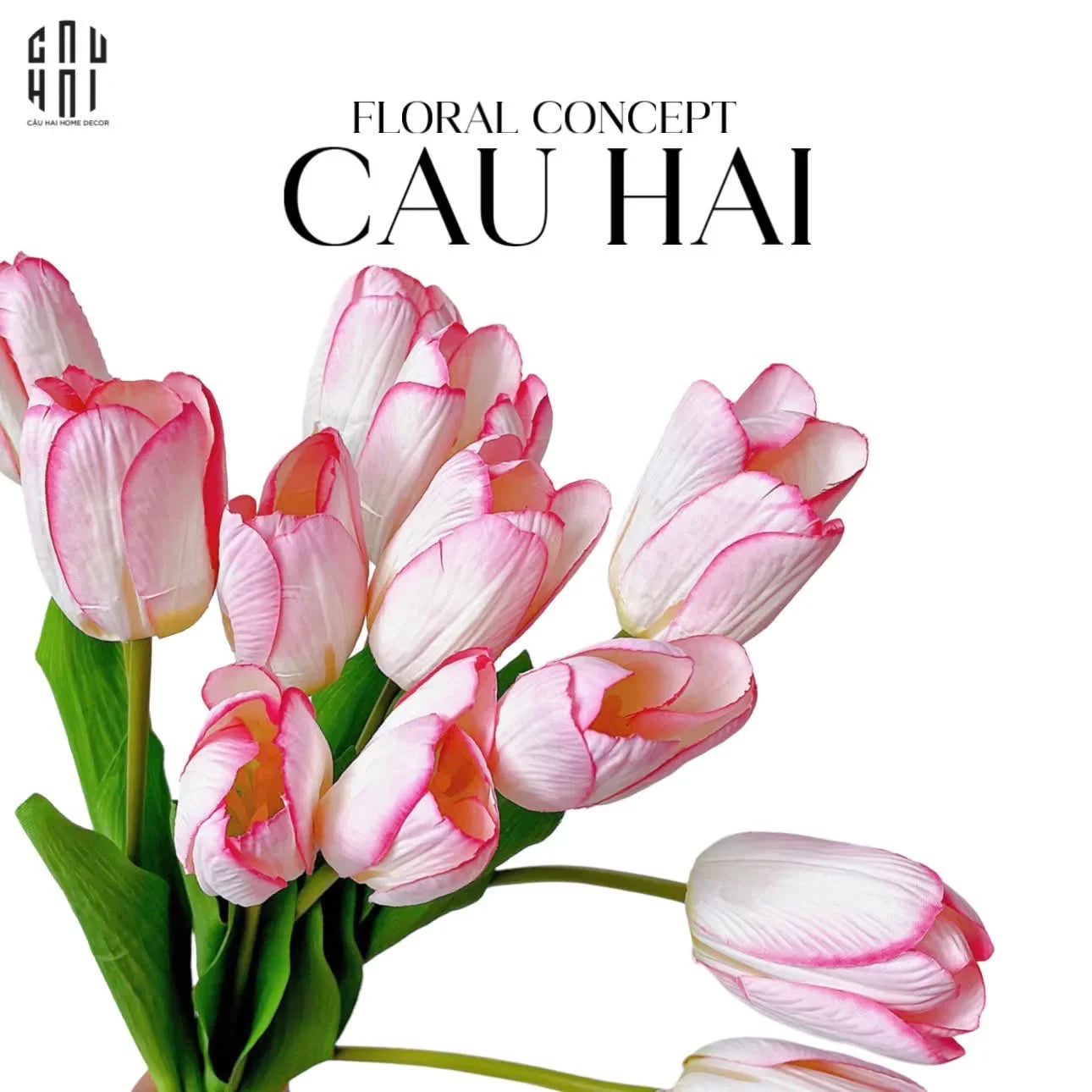 SET 5 CÀNH HOA TULIP HỒNG NHẠT 46CM-CẬU HAI HOME DECOR