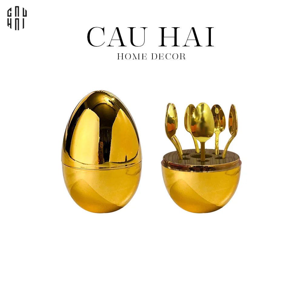 SET 6 MUỖNG TRÁNG MIỆNG GOLDEN BLOSSOM EGG