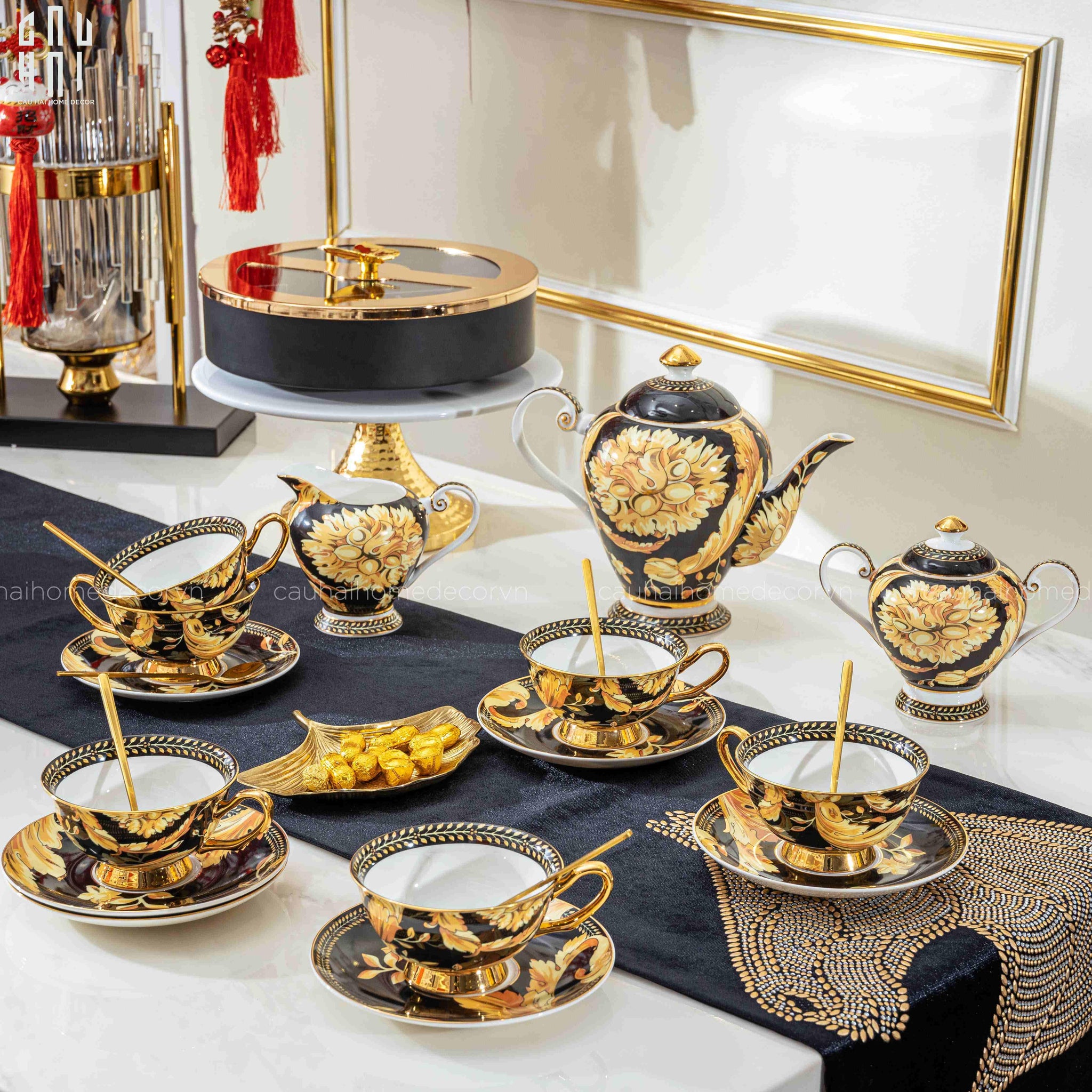 SET BÌNH TRÀ GIANNI VERS. LUXURIOUS BAROQUE DESIGN 21 PCS (***) SS2-CẬU HAI HOME DECOR