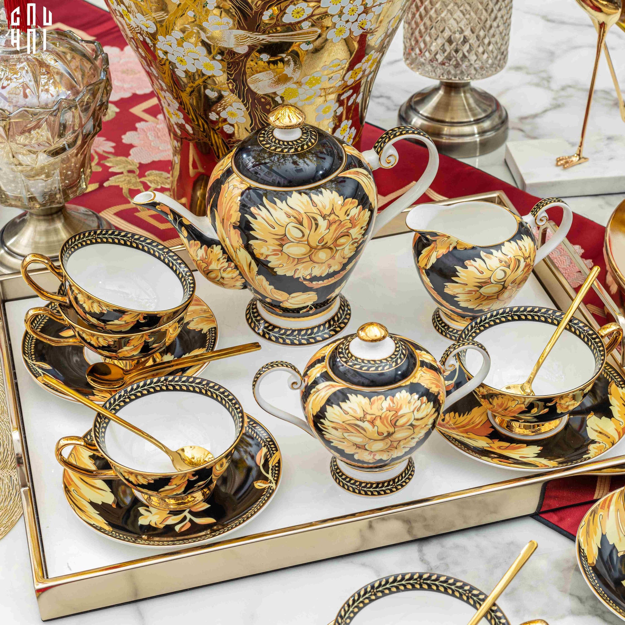 SET BÌNH TRÀ GIANNI VERS. LUXURIOUS BAROQUE DESIGN 21 PCS (***) SS2-CẬU HAI HOME DECOR