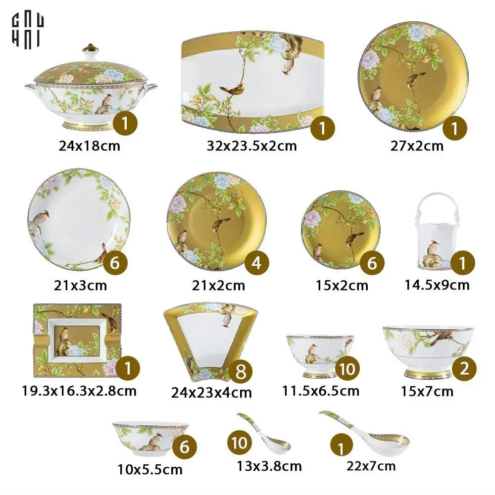 SET CHÉN DĨA HOÀNG KIM 60PCS-CẬU HAI HOME DECOR
