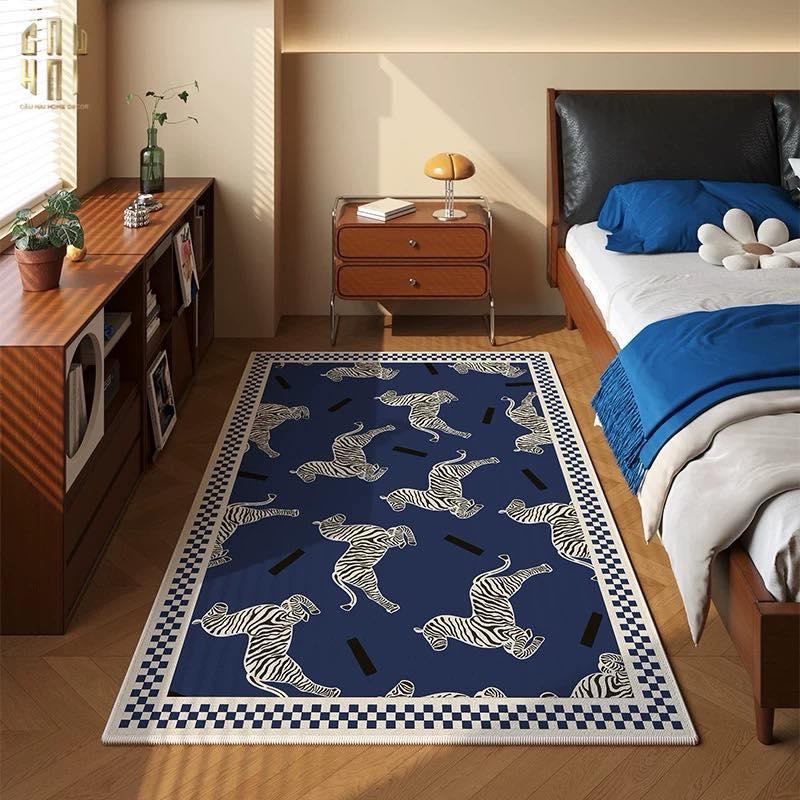 THẢM BED NHUNG BỈ 80X160 - ZEBRA DANCE - DARK NAVY